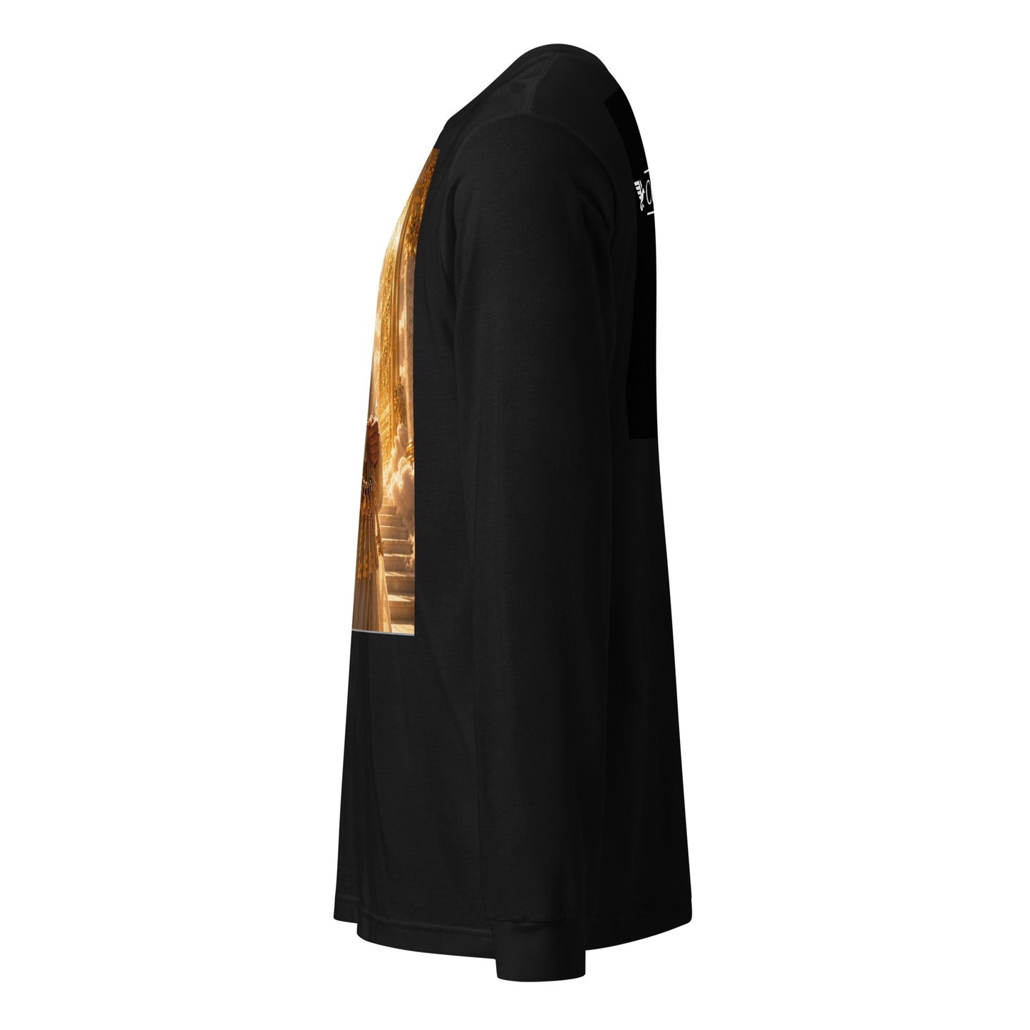 T-shirt unisex a maniche lunghe nero di CORPORATION-86, vista frontale, tessuto morbido e vestibilità comoda.