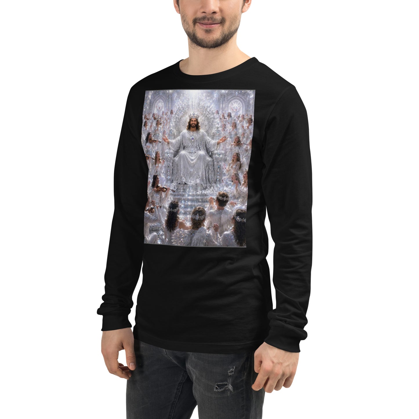 Maglietta unisex a maniche lunghe di CORPORATION-86, nera, vista frontale a sinistra, tessuto morbido e comodo.