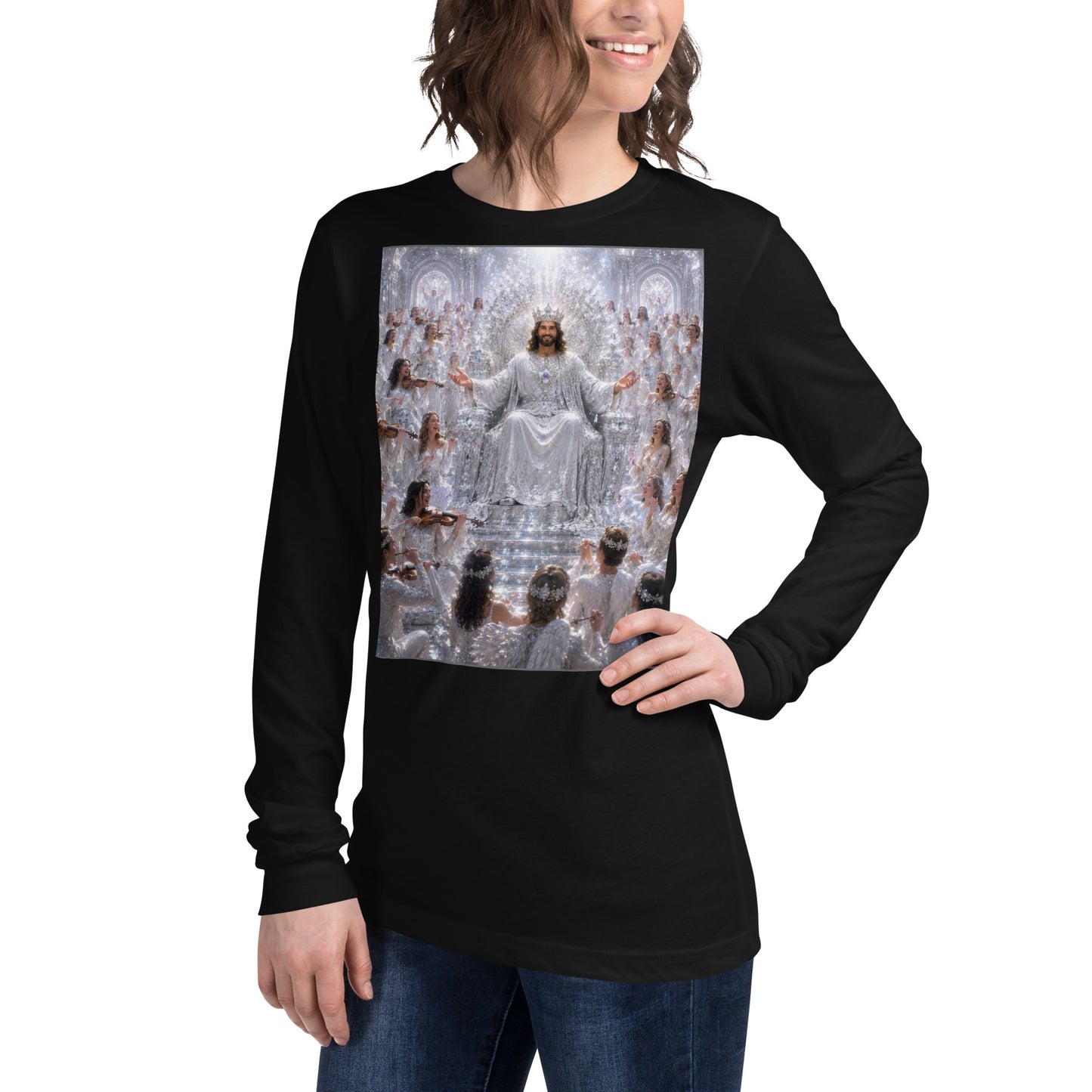 Maglietta unisex a maniche lunghe CORPORATION-86 di colore nero vista frontale sinistra, dettaglio del design e tessuto morbido.