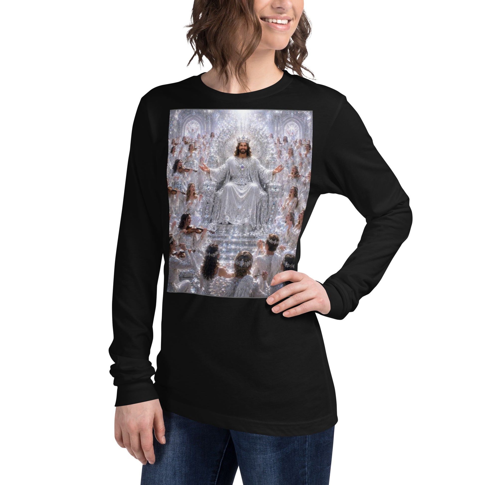 Maglietta unisex a maniche lunghe CORPORATION-86 di colore nero vista frontale sinistra, dettaglio del design e tessuto morbido.