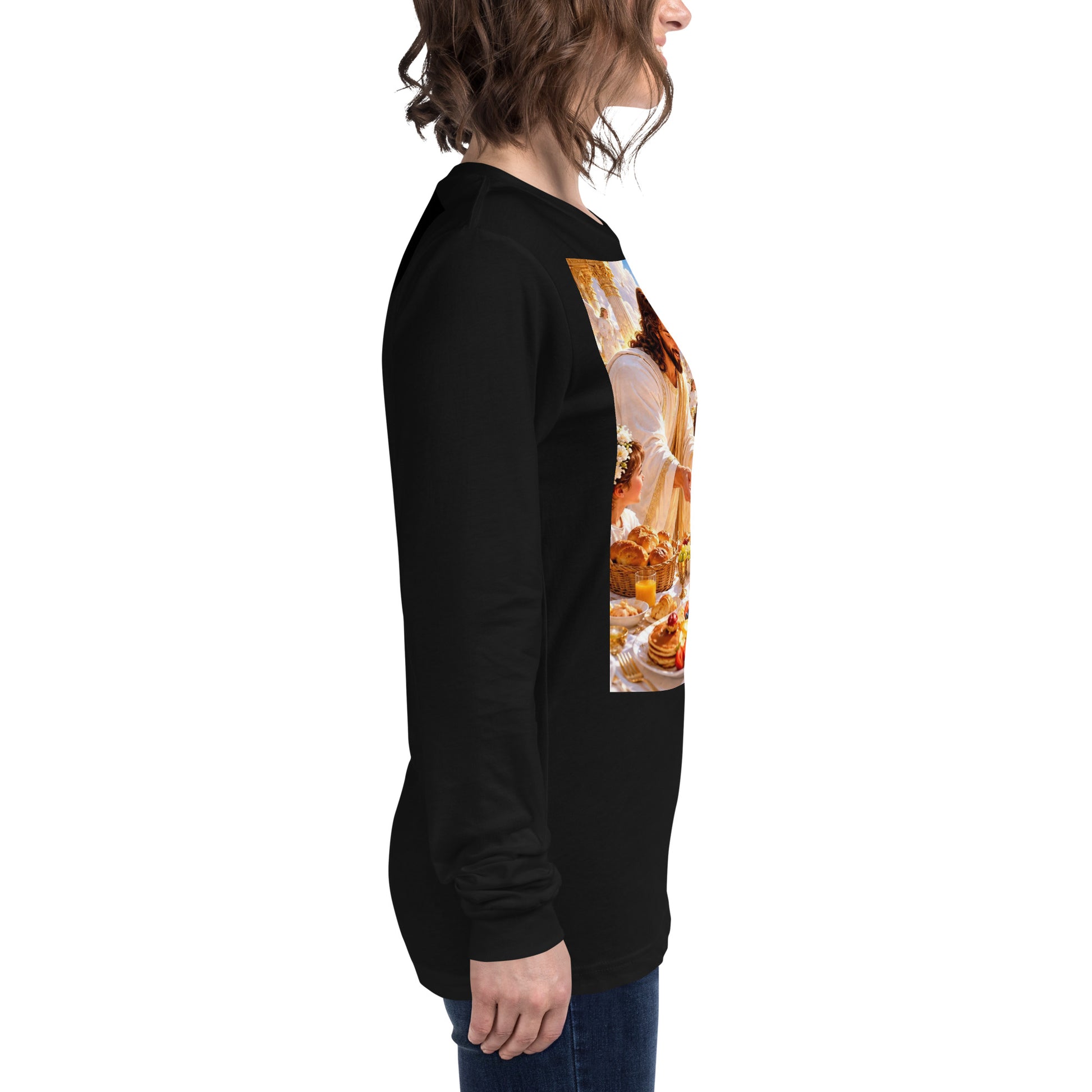 Maglietta unisex a maniche lunghe CORPORATION-86 di colore nero, vista laterale sulla destra.