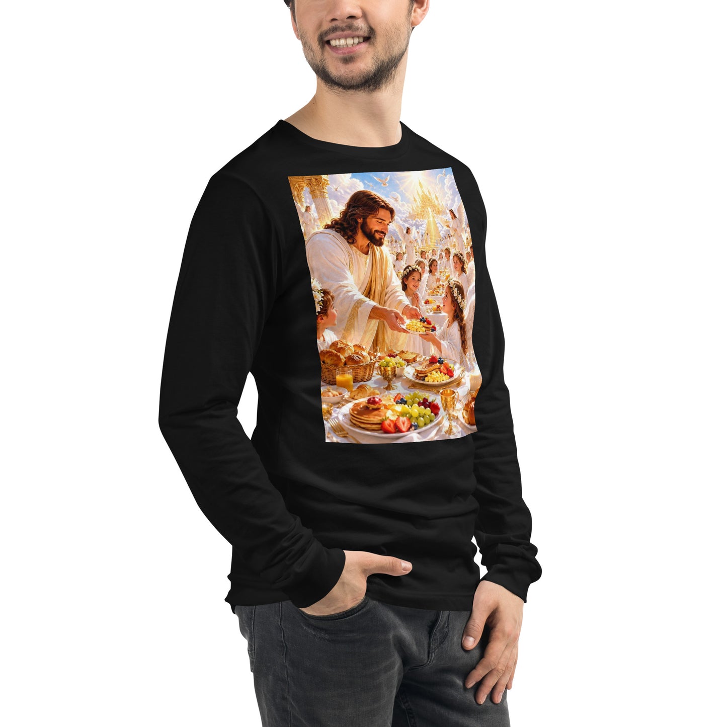 Maglietta unisex a maniche lunghe CORPORATION-86 nera vista frontale destra, tessuto morbido e comodo.