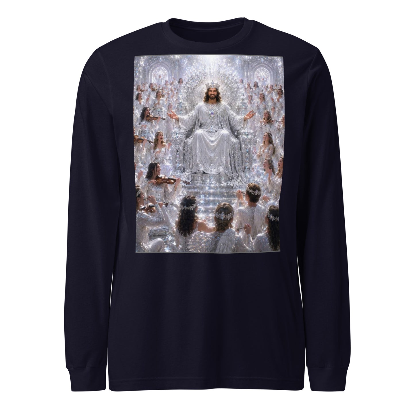 Maglietta unisex a maniche lunghe CORPORATION-86 color navy vista frontale, cotone comodo e versatile.
