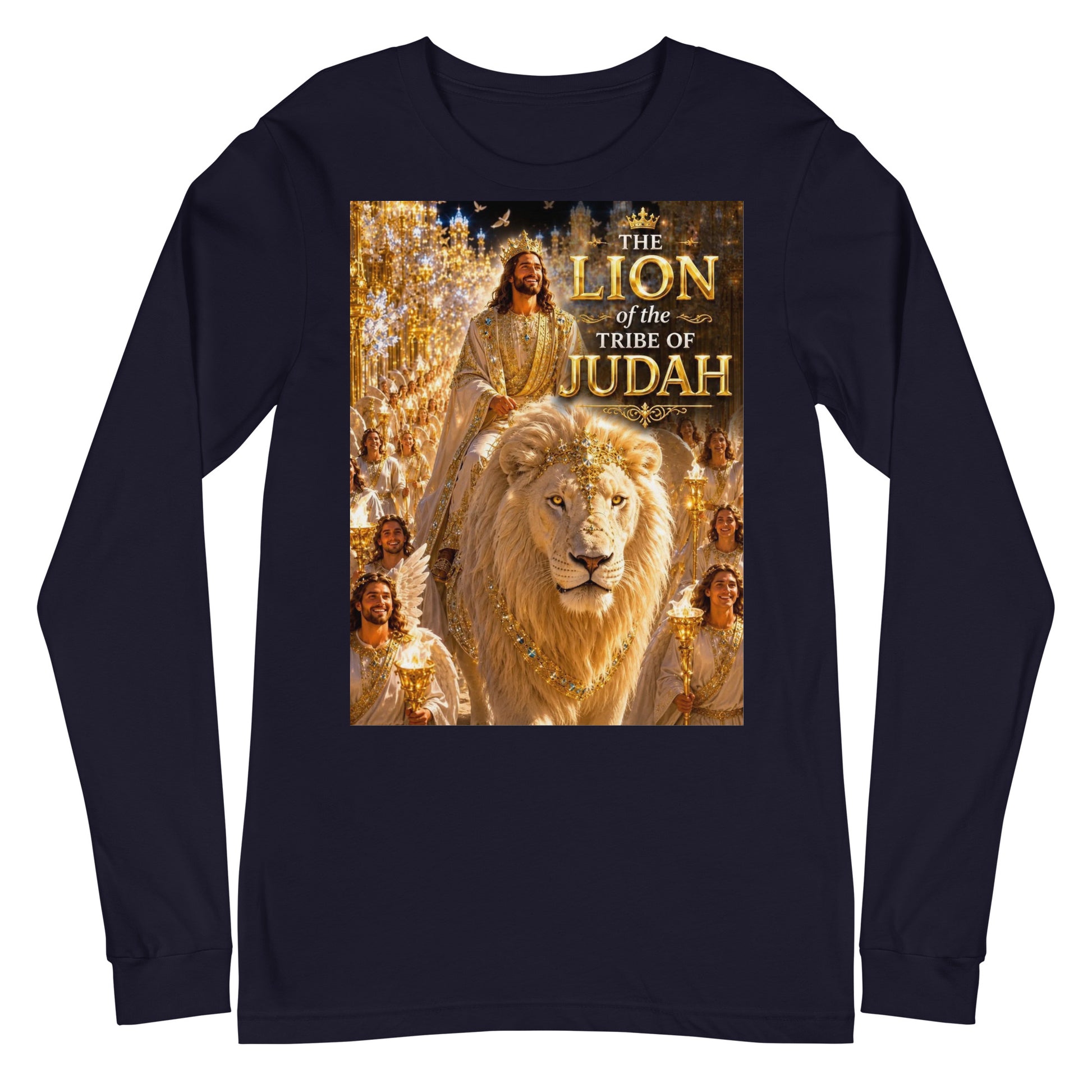 T-shirt unisex a maniche lunghe CORPORATION-86 color navy vista frontale, tessuto morbido e comodo.