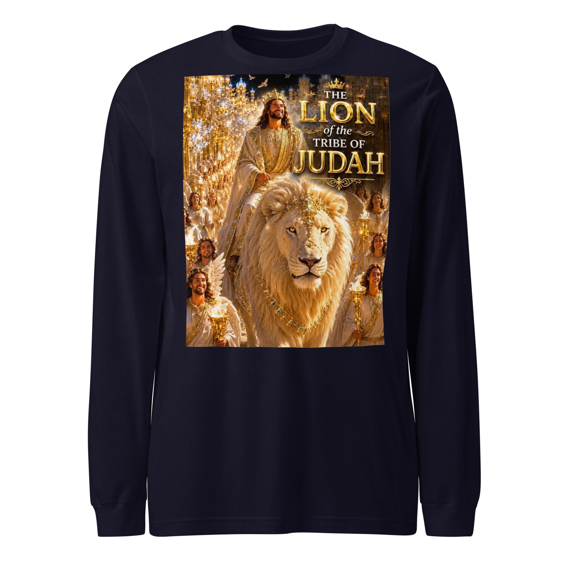 Maglietta unisex a maniche lunghe CORPORATION-86 colore blu navy, vista frontale, tessuto morbido e comodo.