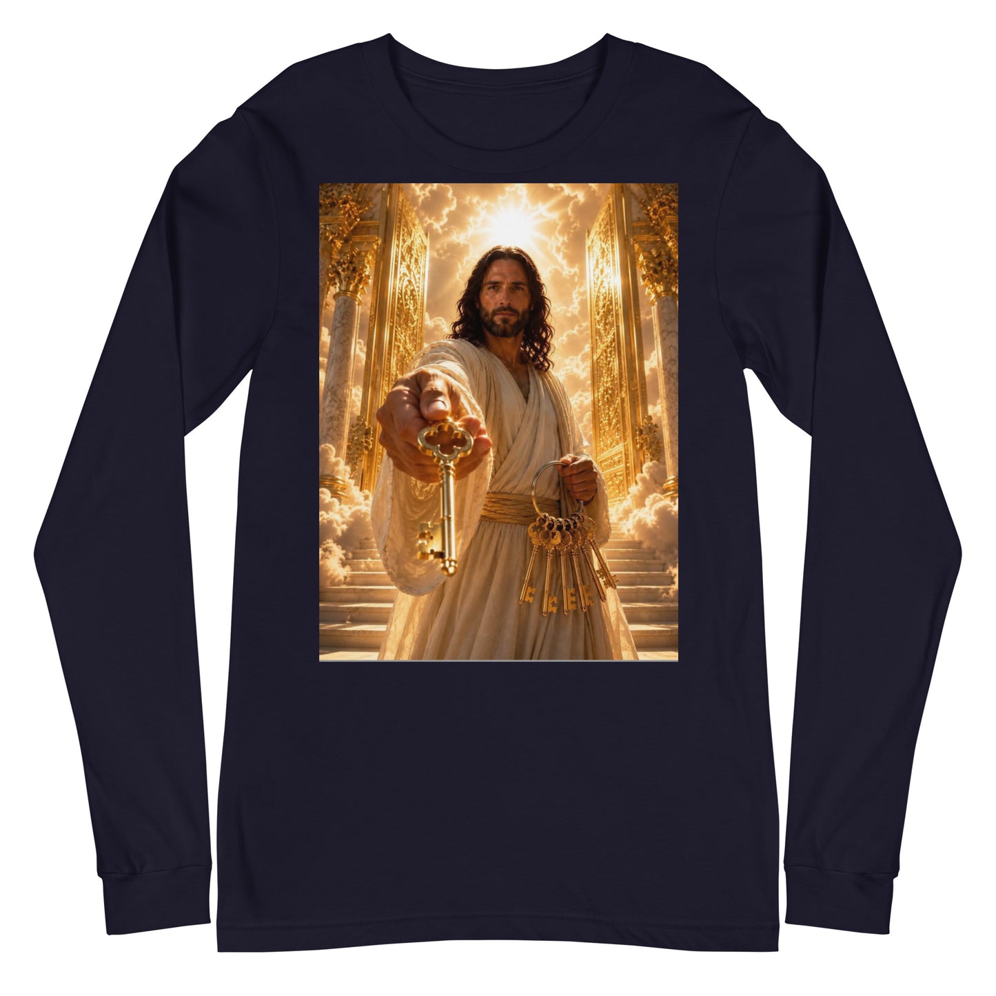 Maglietta unisex a maniche lunghe CORPORATION-86 colore navy, vista frontale con dettagli del design.