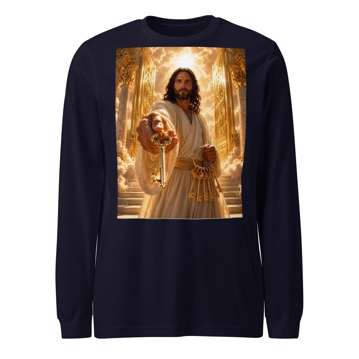 Maglietta unisex a maniche lunghe CORPORATION-86 color navy, vista frontale, tessuto morbido e comodo.