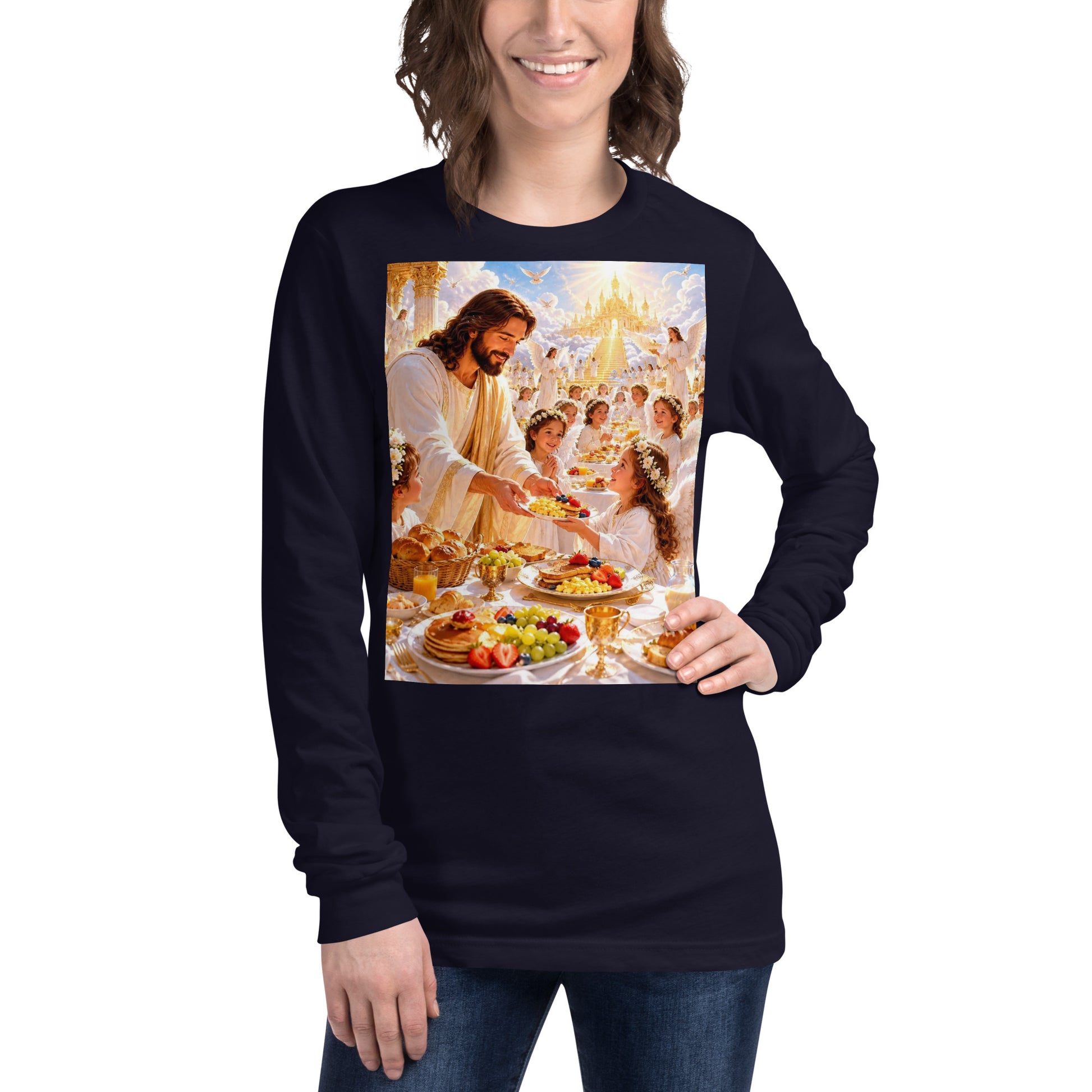 T-shirt unisex a maniche lunghe CORPORATION-86 color navy, vista frontale, tessuto morbido e comodo.