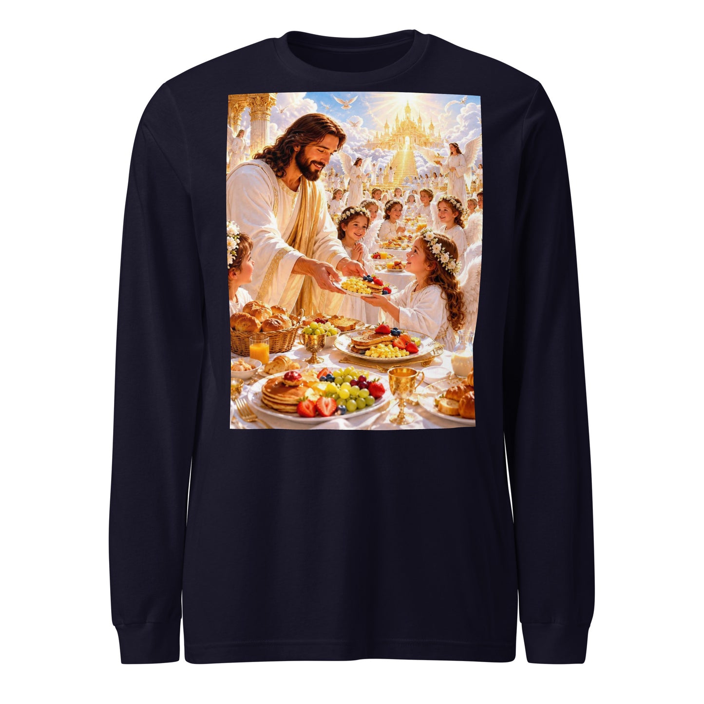 Maglietta unisex a maniche lunghe CORPORATION-86 in blu navy, vista frontale, tessuto morbido e comodo.