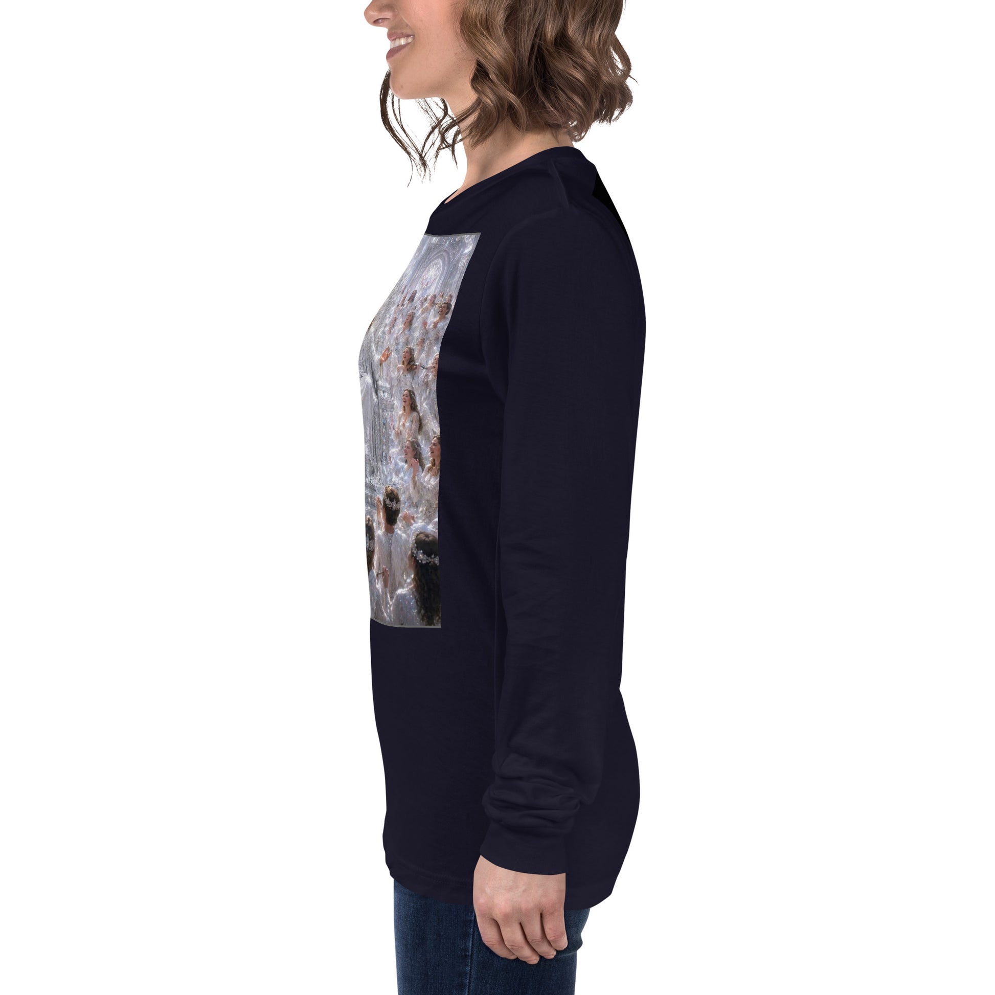 T-shirt unisex a maniche lunghe CORPORATION-86 in colore navy, vista frontale con dettagli di tessuto e cuciture.