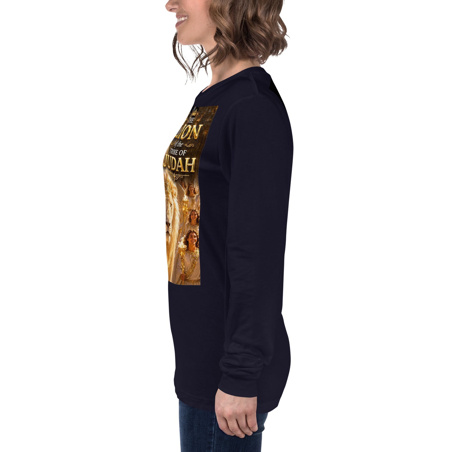 T-shirt unisex a maniche lunghe CORPORATION-86, colore blu navy, vista frontale.