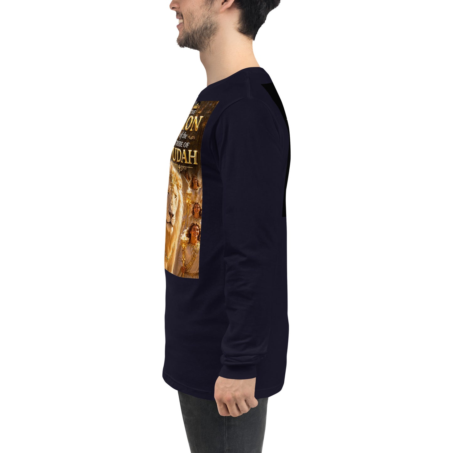 T-shirt unisex a maniche lunghe CORPORATION-86 in blu navy, vista frontale con dettaglio sul tessuto e vestibilità.