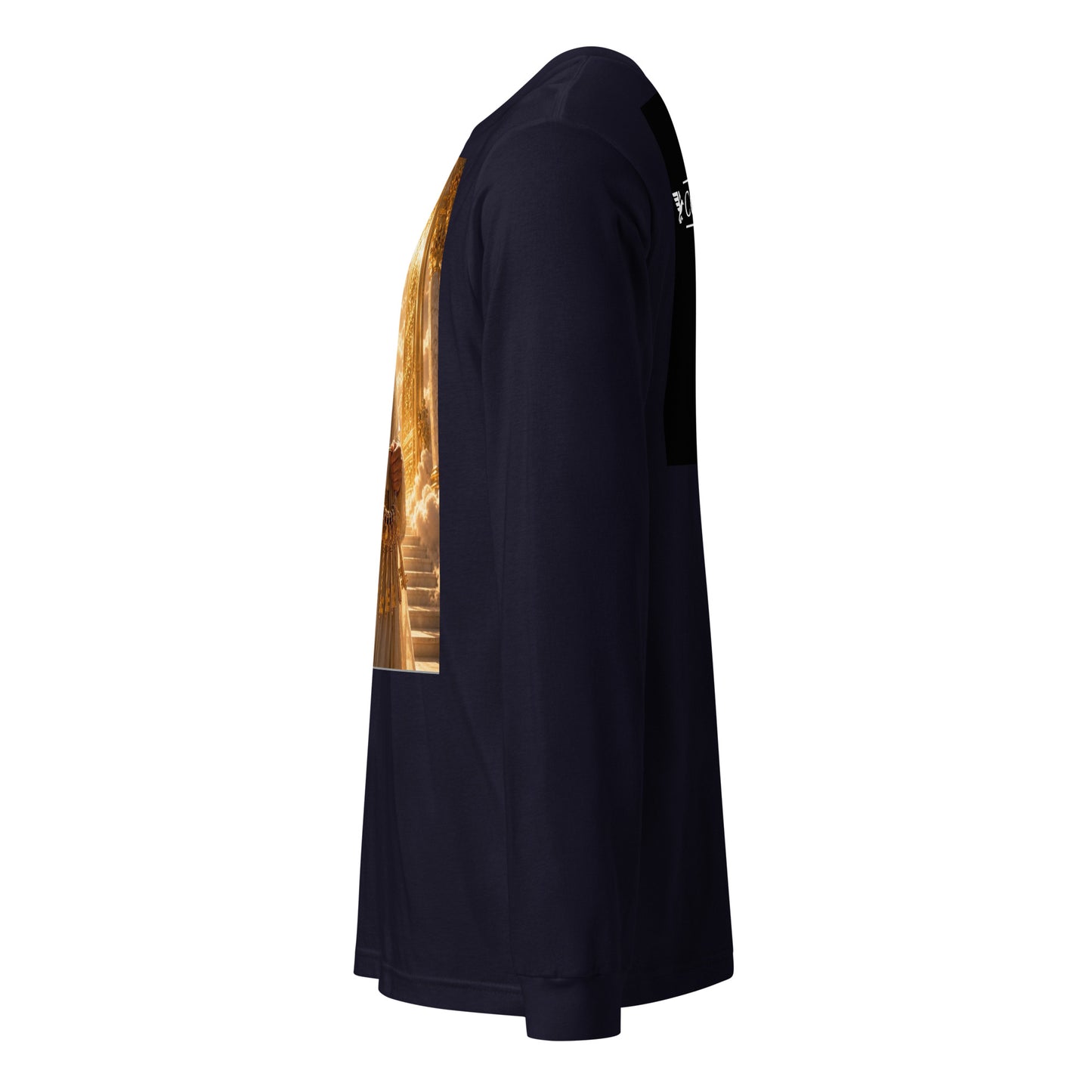 Maglietta a maniche lunghe unisex CORPORATION-86 in tessuto navy, vista frontale con dettagli sul tessuto e cuciture.