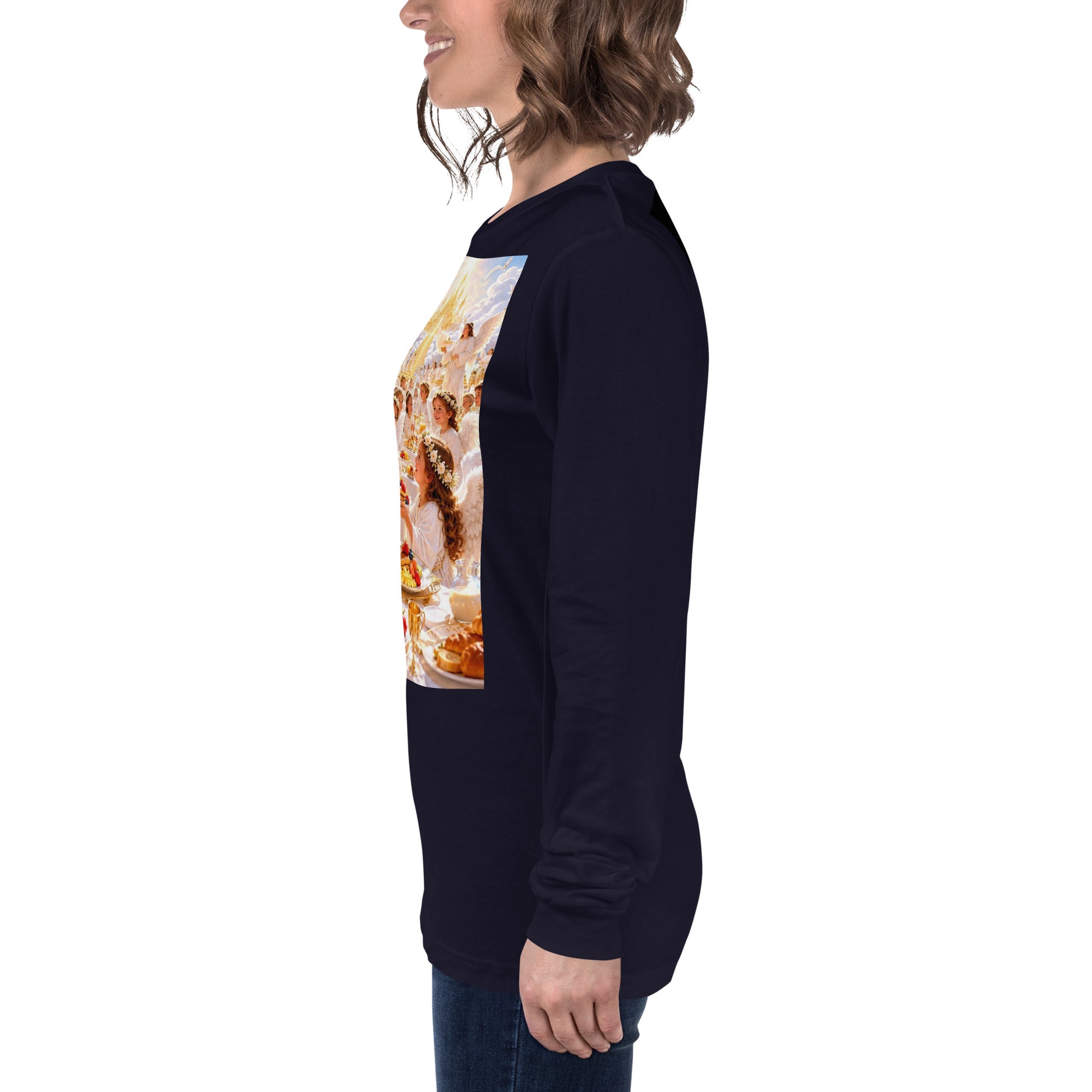 Maglietta unisex a manica lunga CORPORATION-86 in colore navy, vista frontale a sinistra