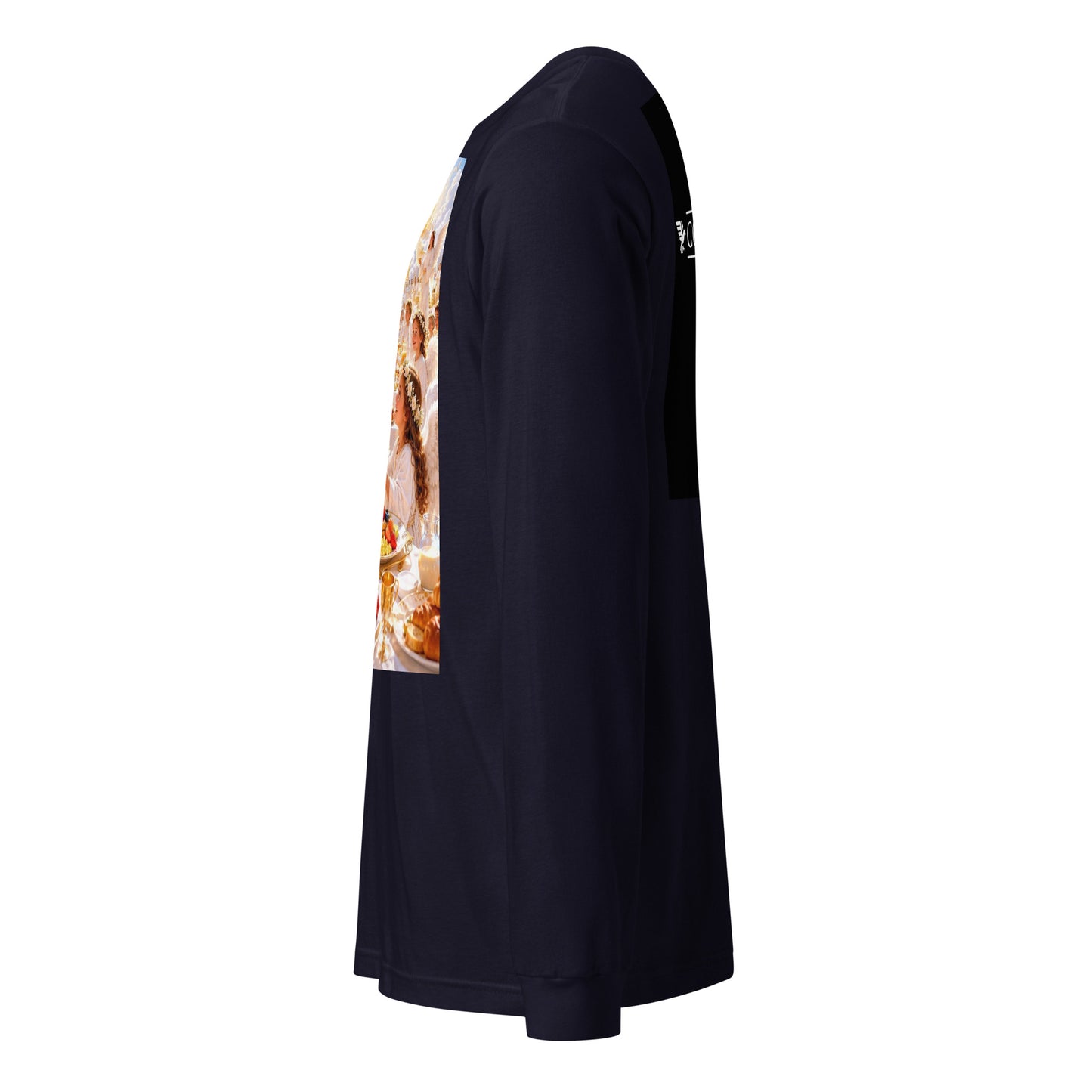 Maglietta unisex a maniche lunghe CORPORATION-86 in blu navy, vista frontale con dettaglio del collo e tessuto morbido.