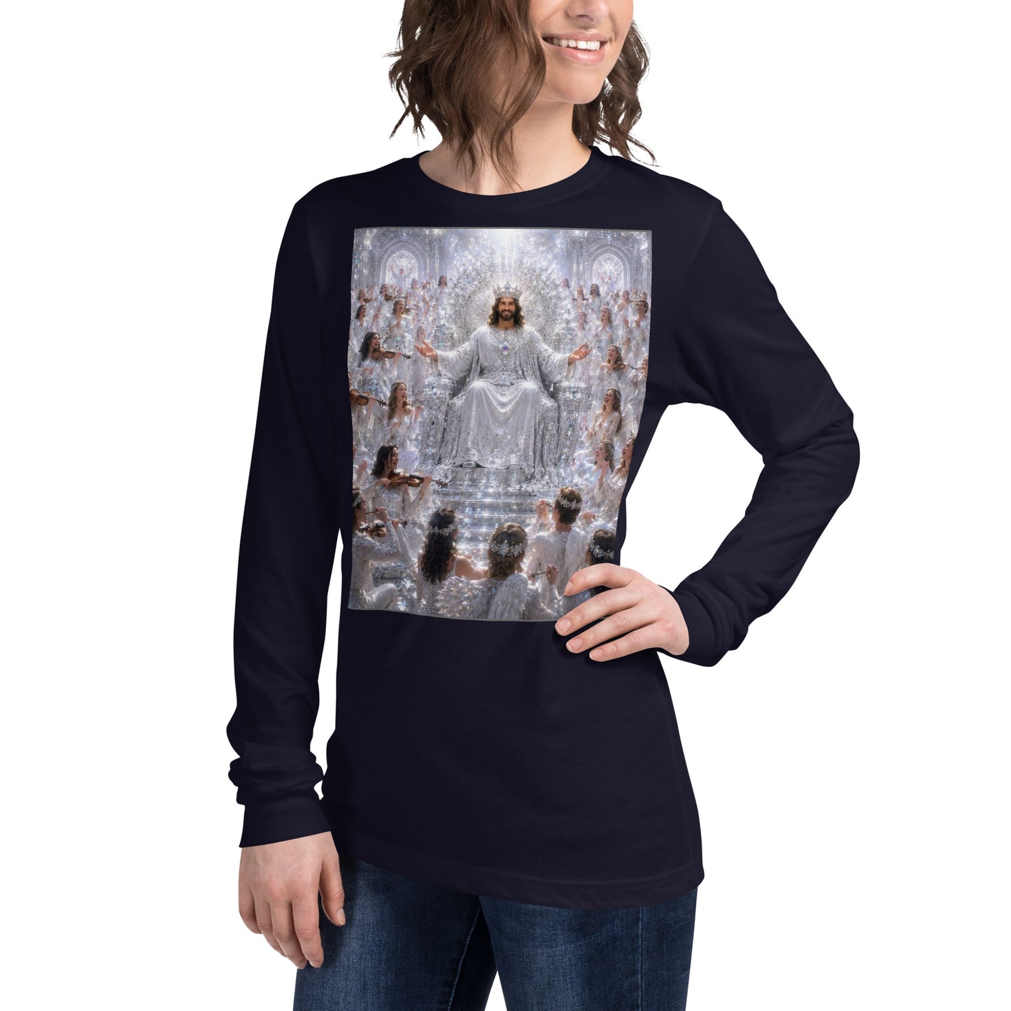 T-shirt unisex a maniche lunghe CORPORATION-86 in blu navy, vista frontale sul lato sinistro.