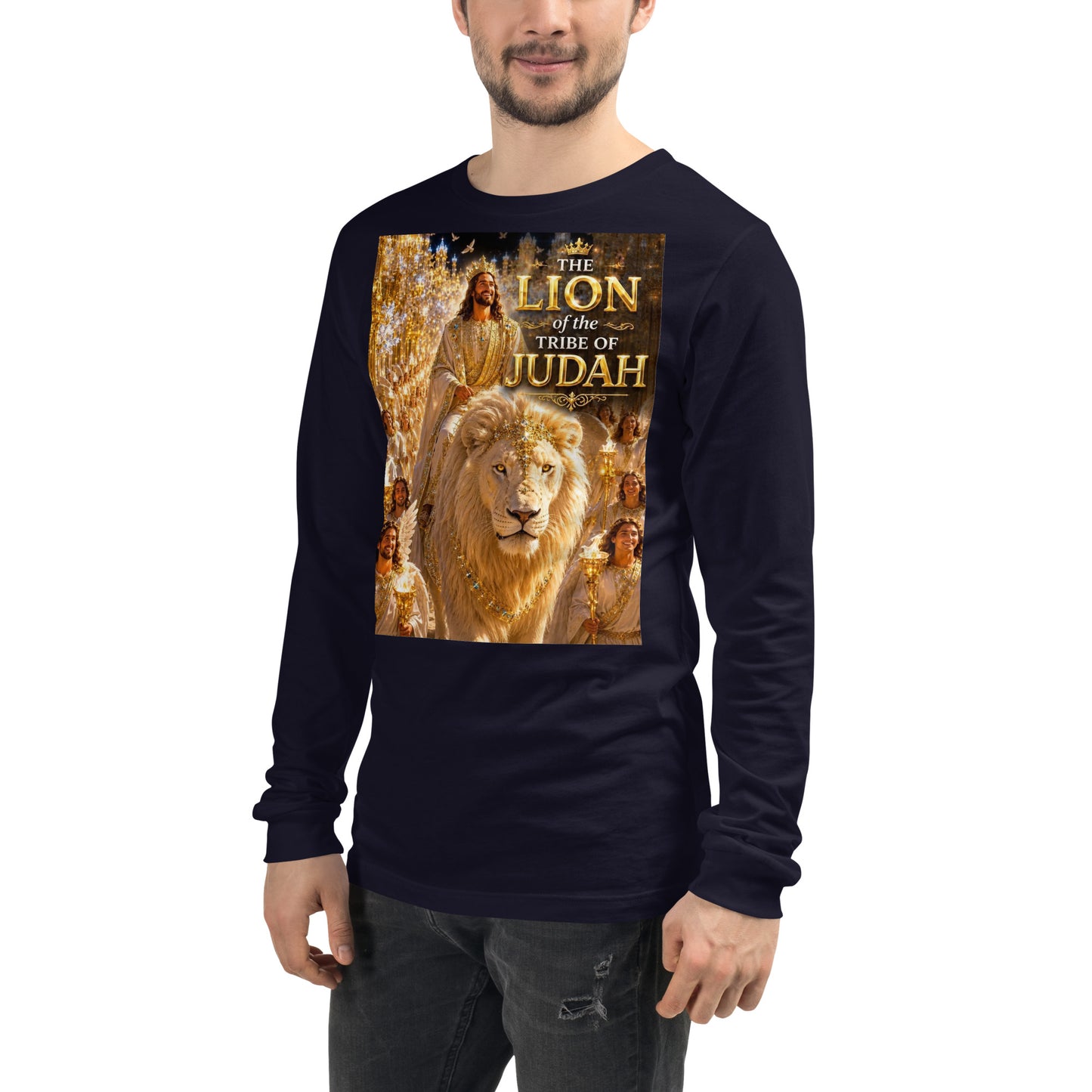 T-shirt unisex a maniche lunghe CORPORATION-86 color navy, vista frontale a sinistra, tessuto morbido e comodo.
