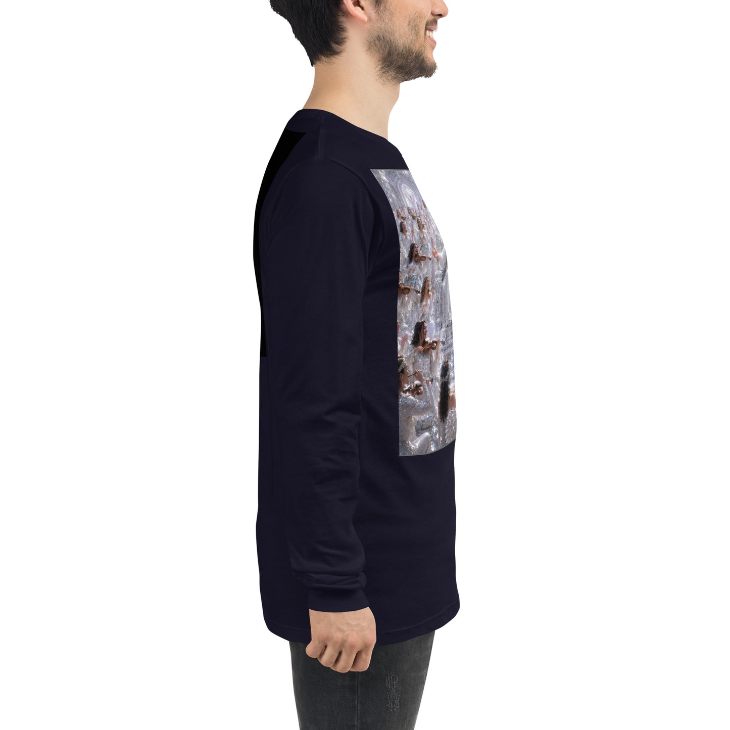 T-shirt unisex a maniche lunghe CORPORATION-86 in blu navy, vista laterale, morbido tessuto e vestibilità comoda.