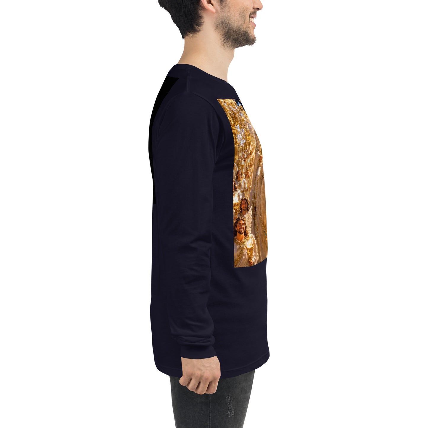 Maglietta unisex a maniche lunghe CORPORATION-86 color navy, vista frontale con collo rotondo e vestibilità comoda