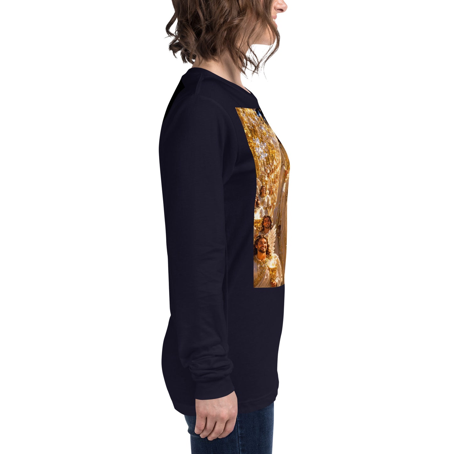 T-shirt unisex a maniche lunghe CORPORATION-86 in blu navy, vista laterale, tessuto morbido e comodo.
