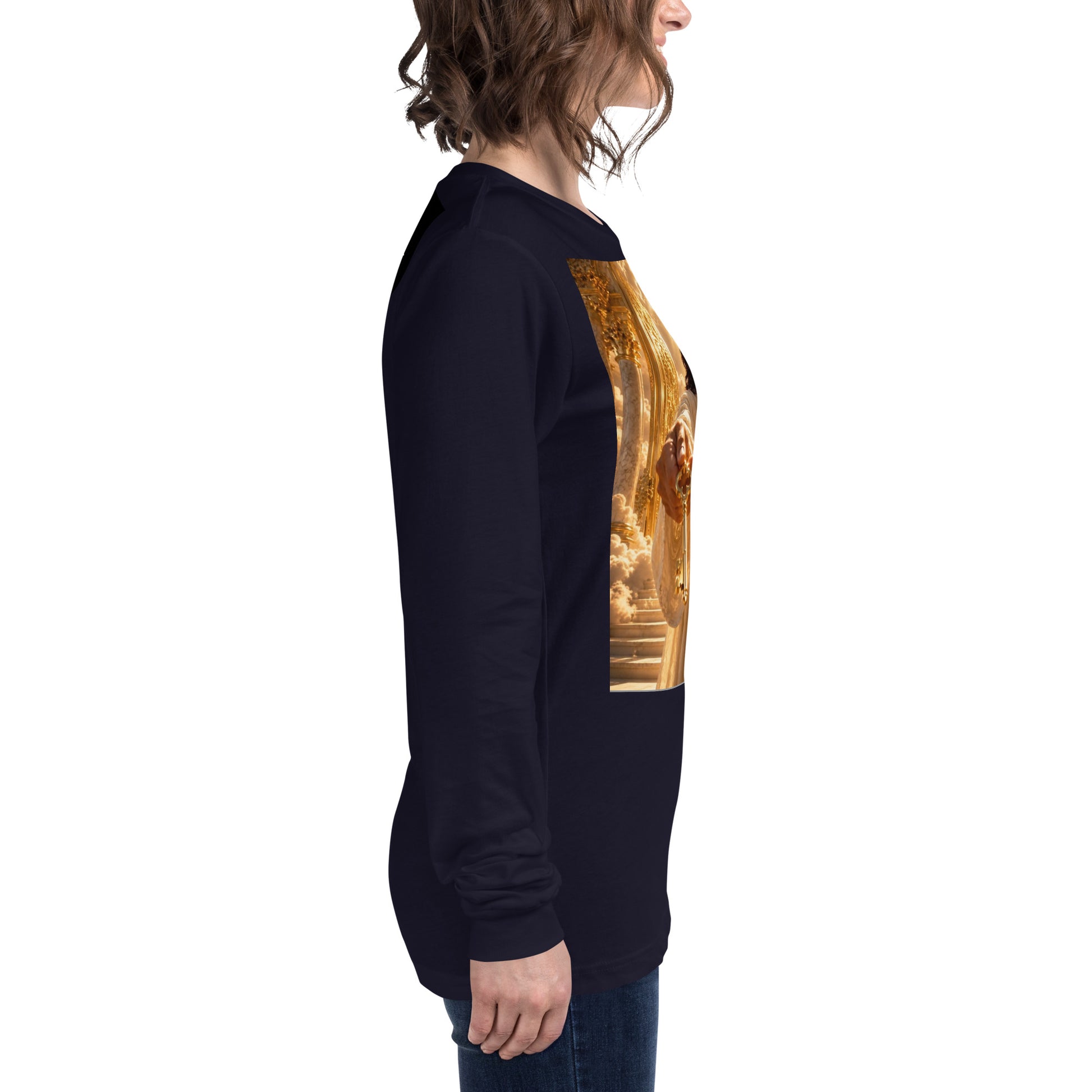 Maglietta unisex a maniche lunghe CORPORATION-86 di colore blu navy, vista frontale, tessuto morbido e comodo.