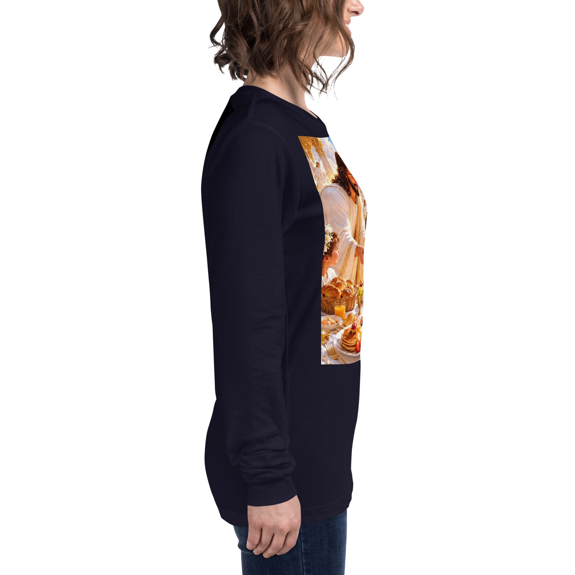 Maglietta unisex a manica lunga CORPORATION-86 blu navy, vista frontale, tessuto morbido e comodo, stile casual e versatile.
