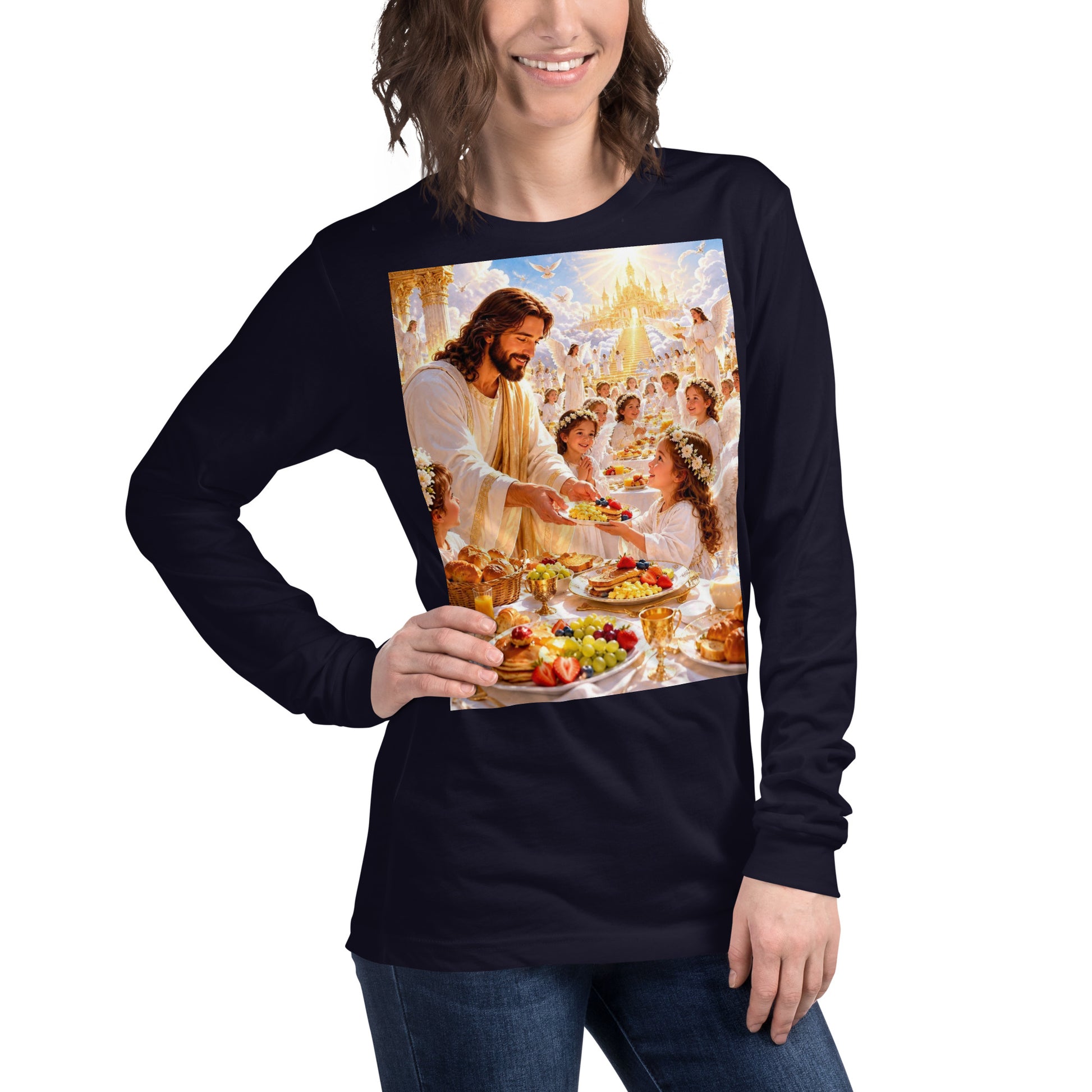 T-shirt unisex con maniche lunghe CORPORATION-86, colore navy, vista frontale a destra, tessuto morbido e comodo.