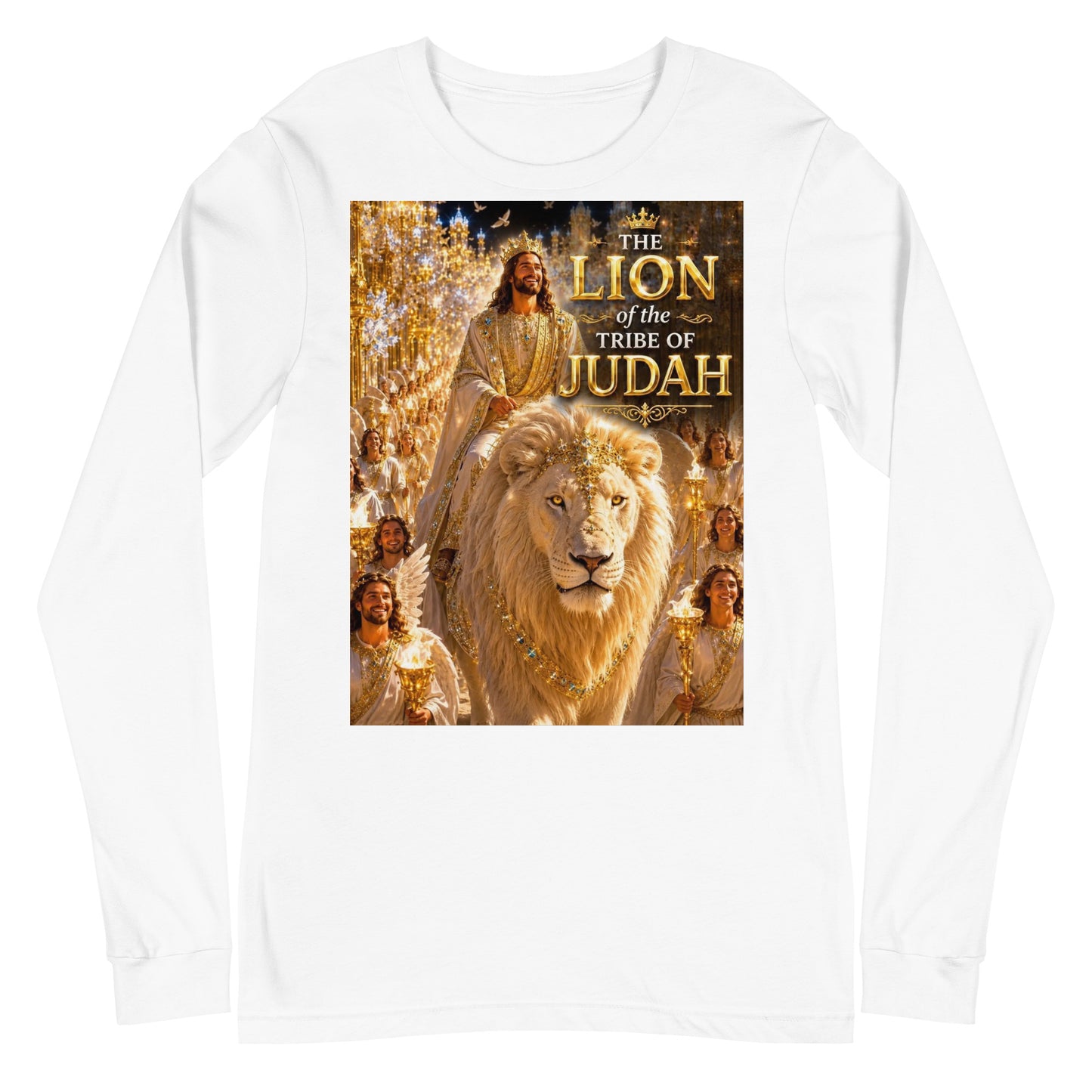 T-shirt unisex a maniche lunghe bianco di CORPORATION-86, vista frontale, morbido tessuto e design semplice.