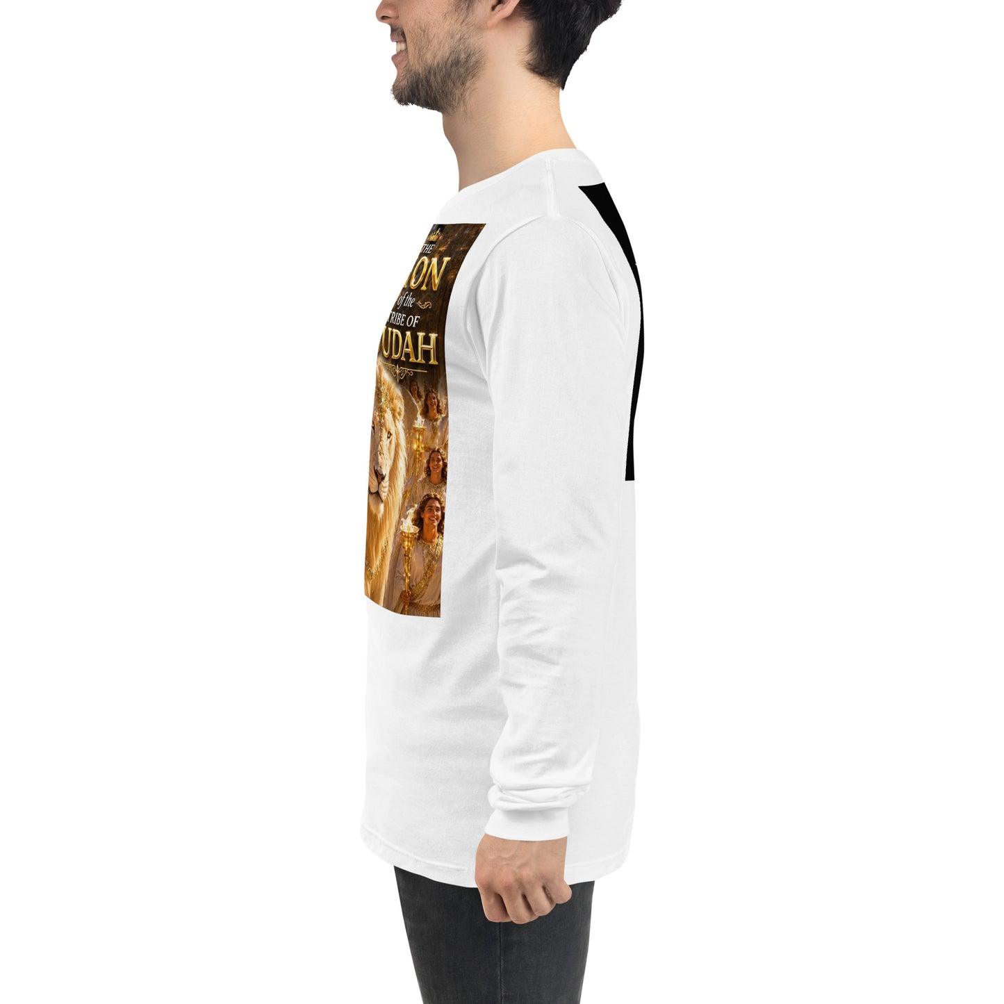 Maglietta unisex a maniche lunghe bianca di CORPORATION-86, vista frontale, morbida e comoda, ideale per uno stile casual.