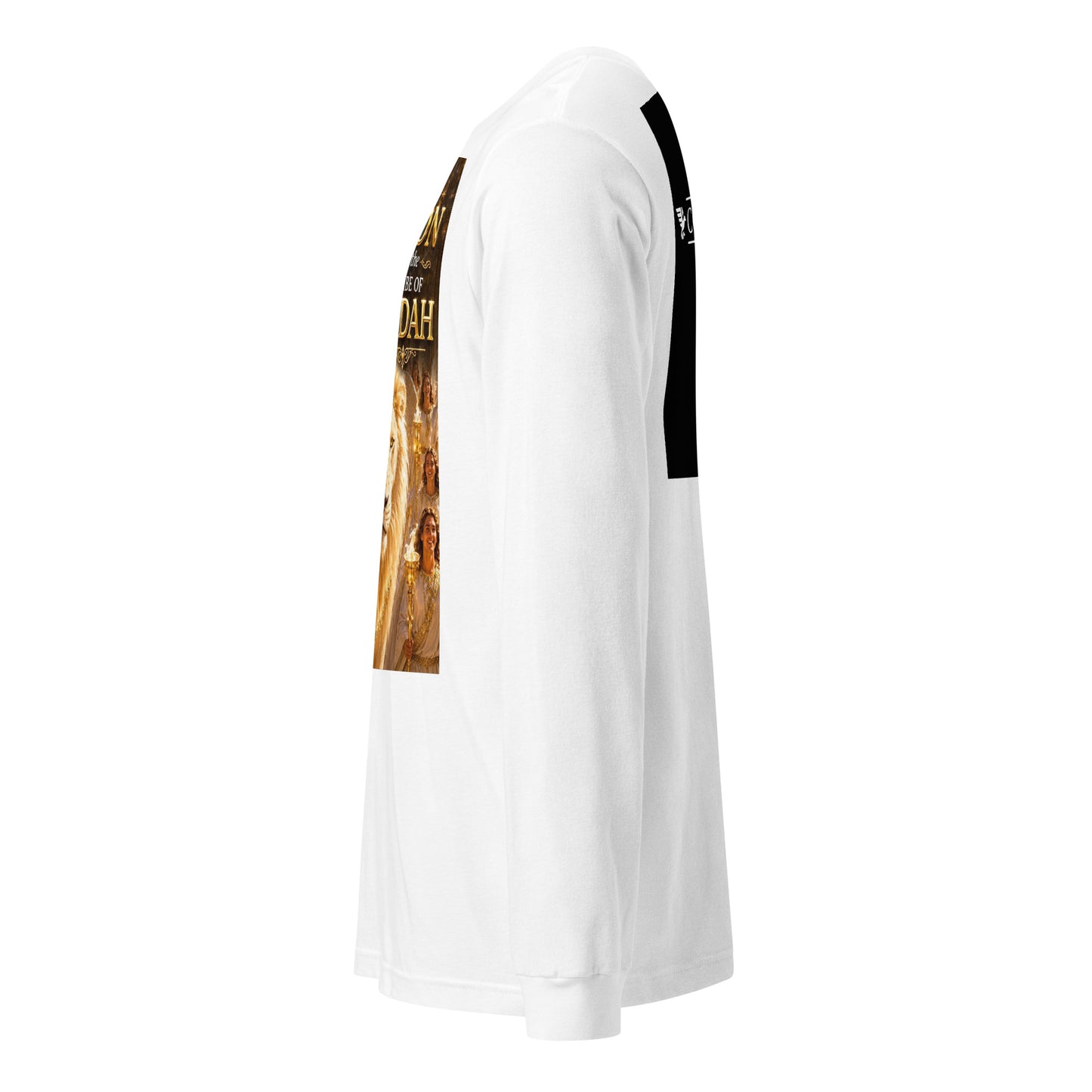 T-shirt unisex a maniche lunghe bianco di CORPORATION-86, vista frontale a sinistra.