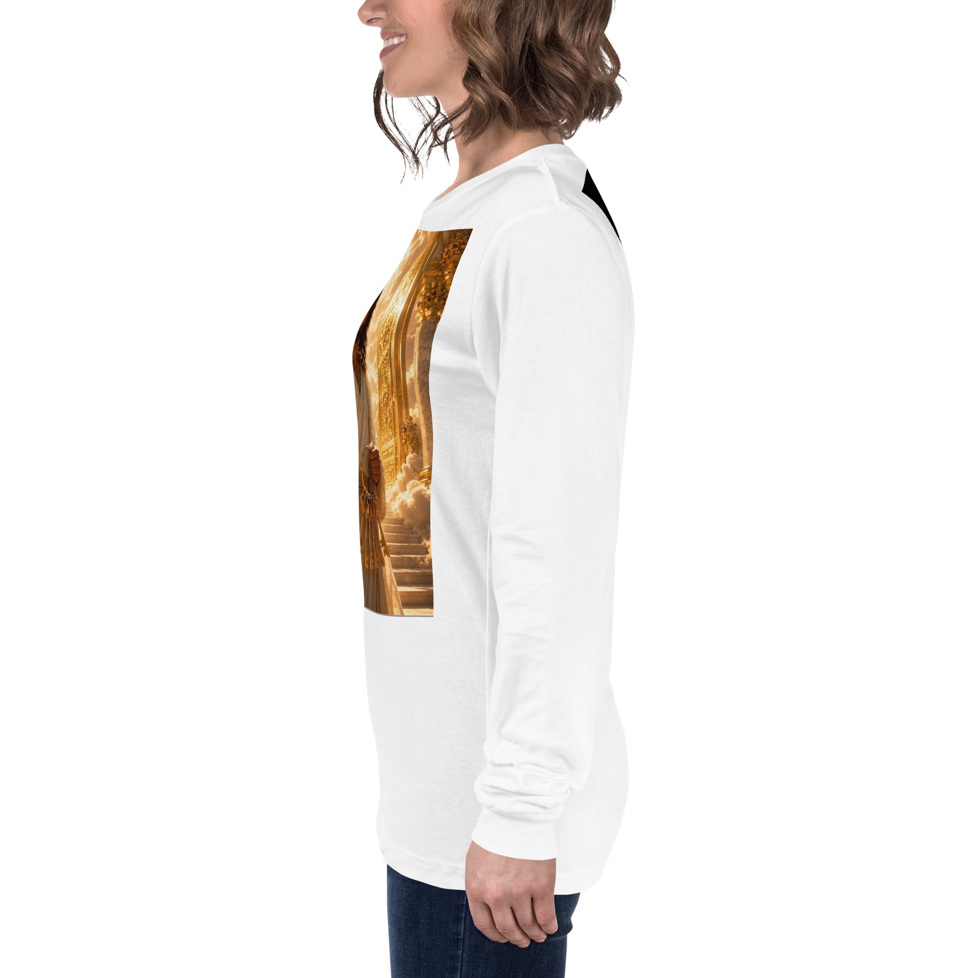 Maglietta unisex a maniche lunghe CORPORATION-86 bianca, vista frontale, tessuto morbido e comodo.