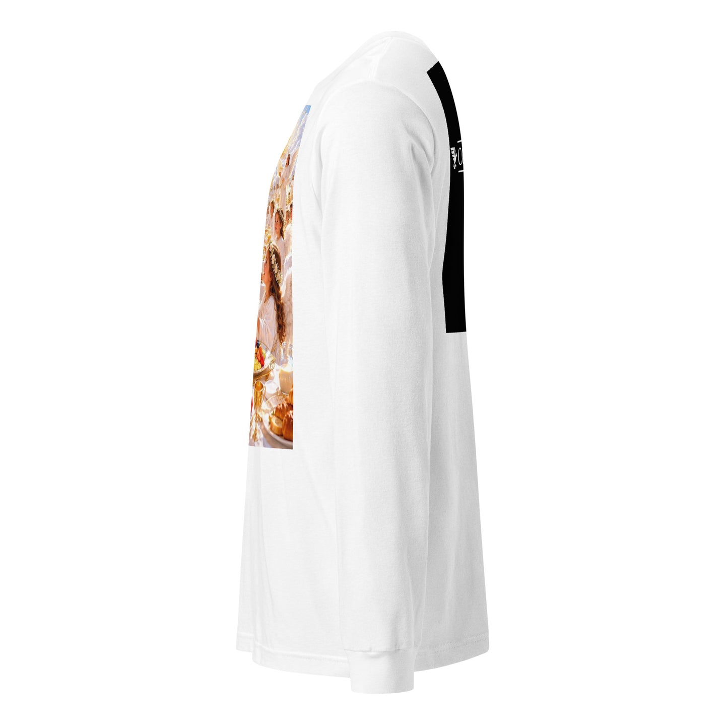 Maglietta unisex a maniche lunghe CORPORATION-86 bianca, vista frontale, morbida e comoda, ideale per un look casual.