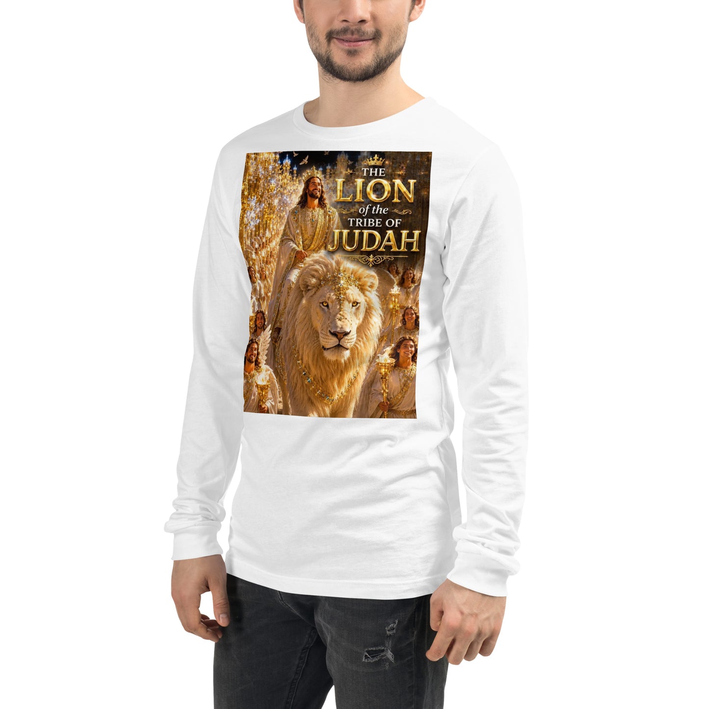 Maglietta unisex a maniche lunghe CORPORATION-86 bianca vista frontale sinistra, tessuto morbido e comodo.