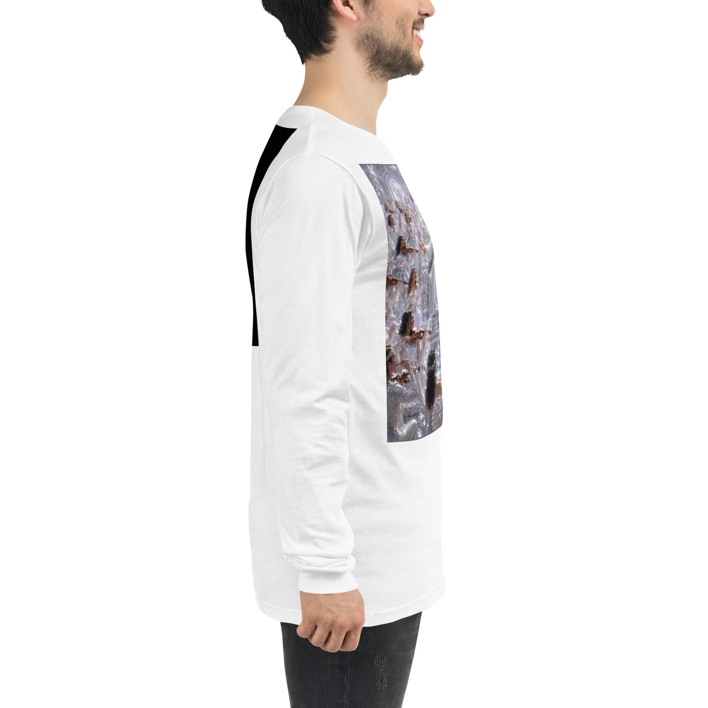 T-shirt unisex a maniche lunghe bianco CORPORATION-86, vista frontale, tessuto morbido e comodo, stile casual.