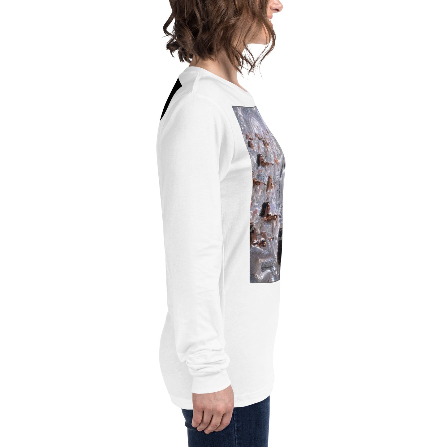 Maglietta unisex a maniche lunghe CORPORATION-86 bianca, vista laterale, tessuto morbido e confortevole.