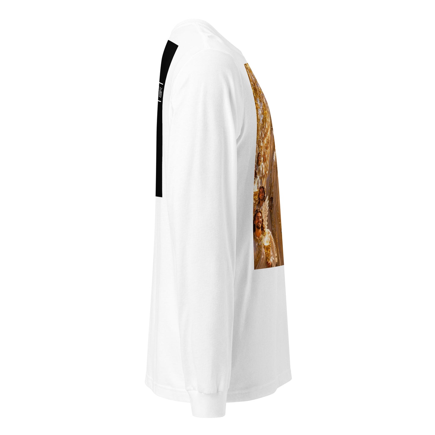 T-shirt unisex a maniche lunghe bianco CORPORATION-86, vista frontale, tessuto morbido e comodo.