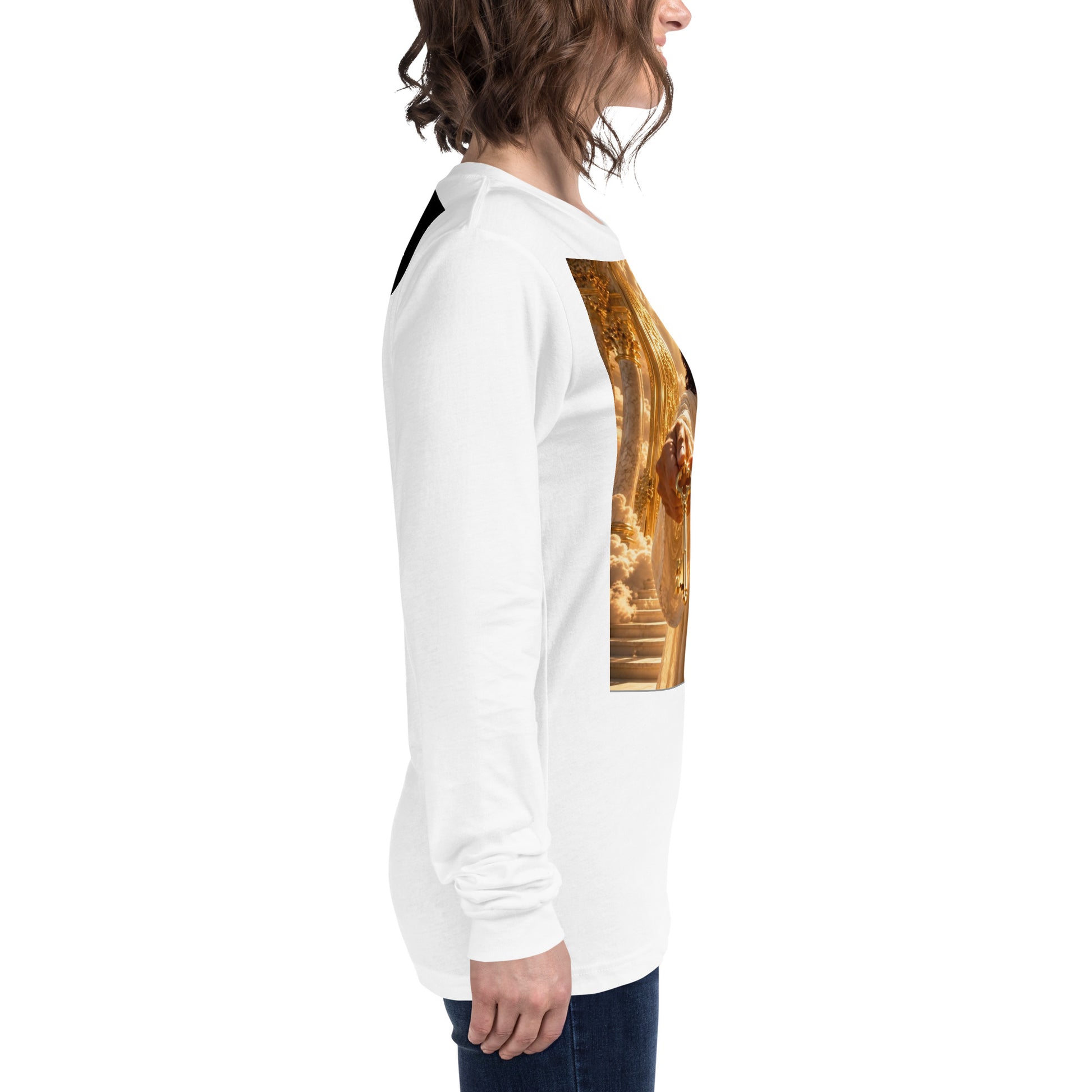 Maglietta unisex a maniche lunghe CORPORATION-86 bianca, vista frontale, tessuto morbido e comodo.