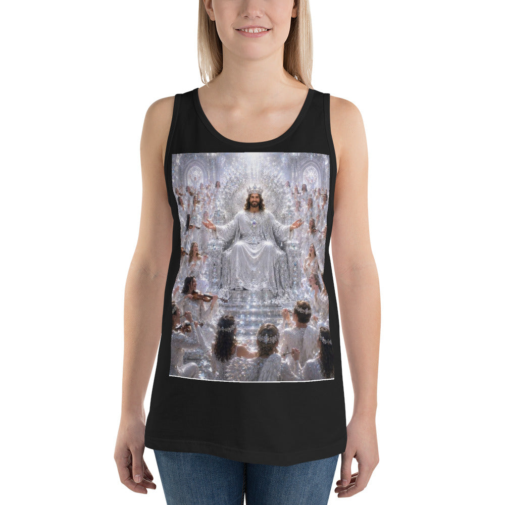 Maglietta unisex CORPORATION-86, tank top nero con scollo rotondo, vista frontale, tessuto morbido e comodo.