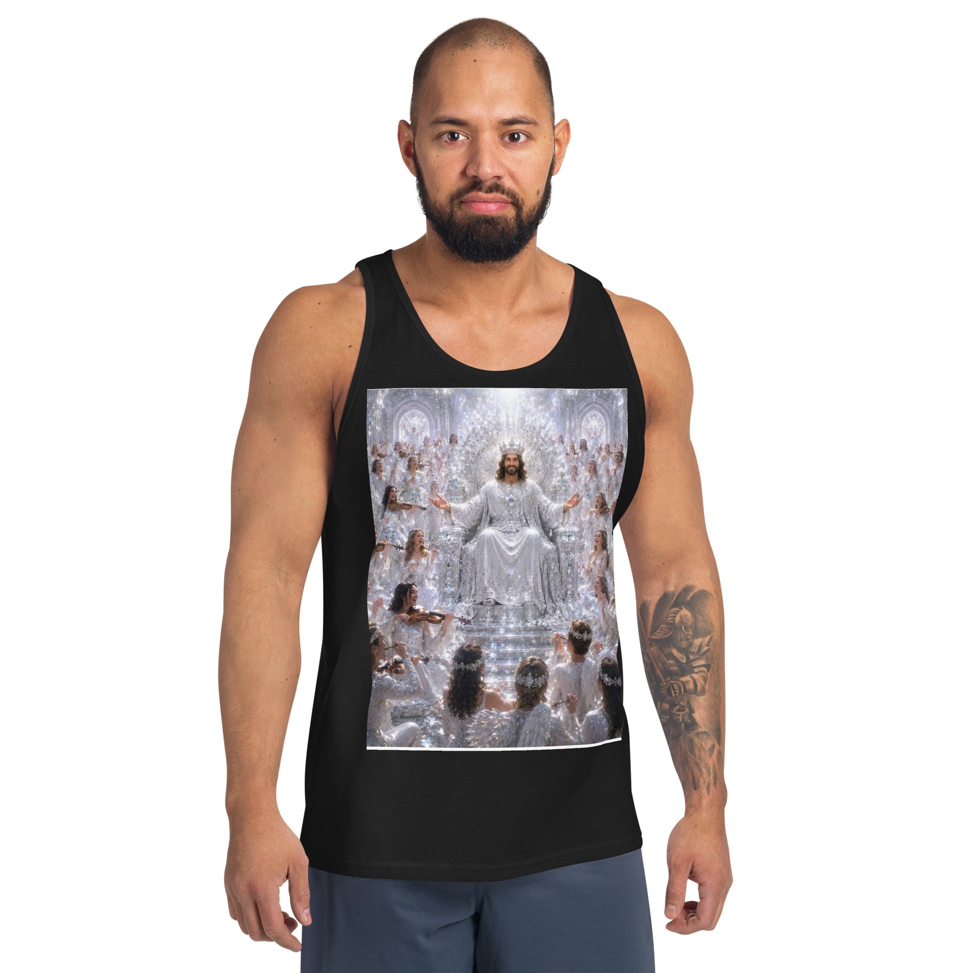 Canotta unisex CORPORATION-86 nera vista frontale, tessuto morbido e comodo, stile semplice e versatile.