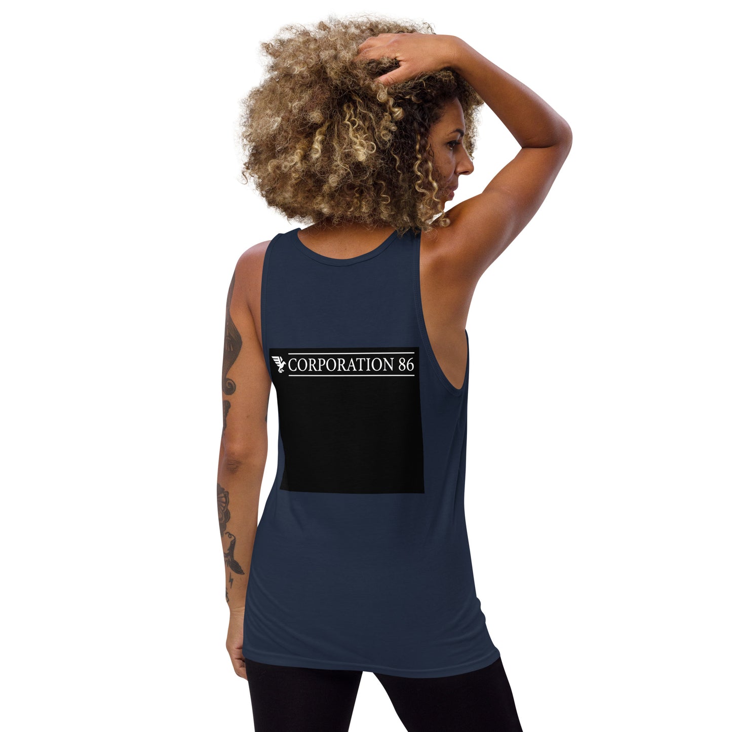 Maglietta unisex CORPORATION-86 in stile basic navy, vista sul retro, tessuto morbido e comodo per tutti i giorni.