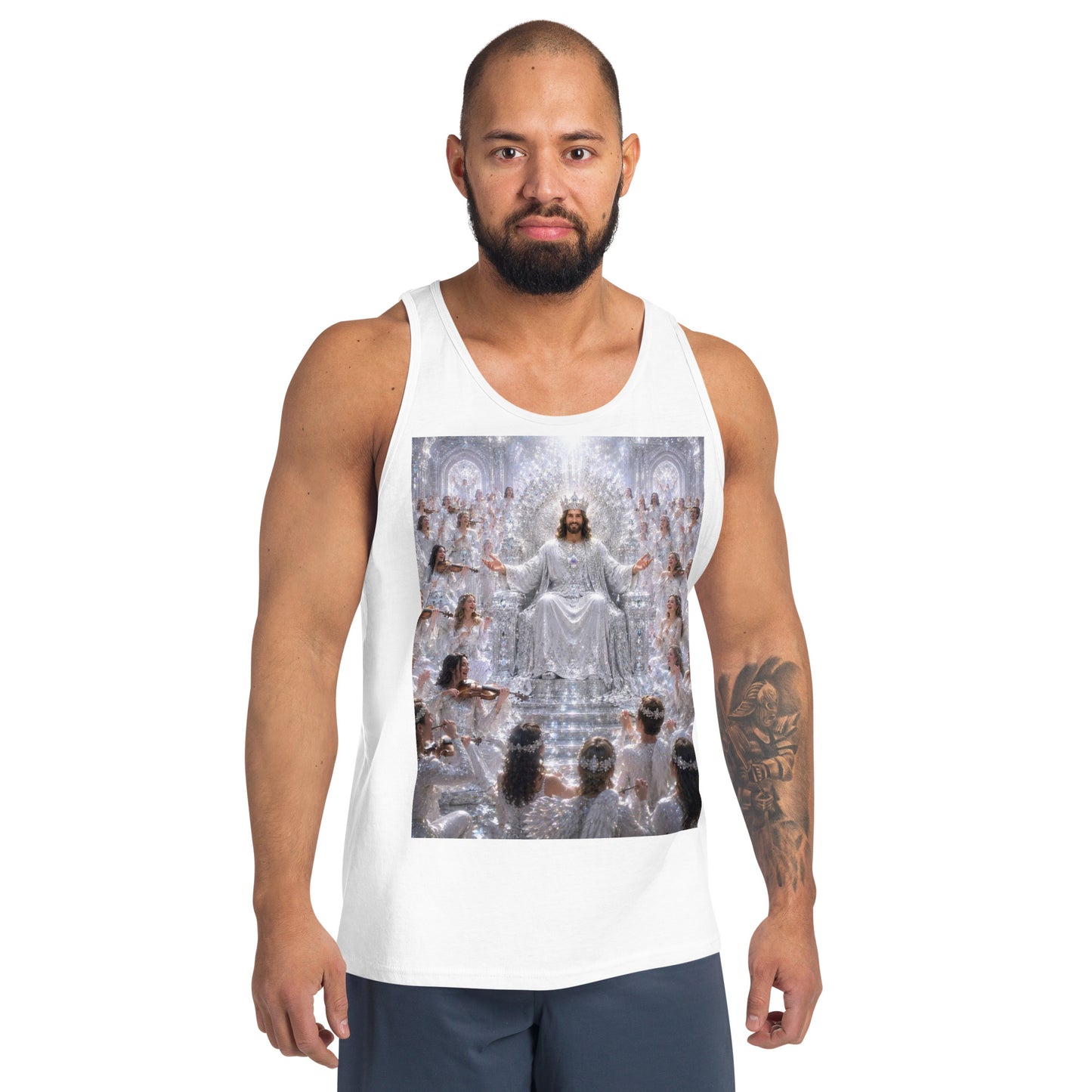 Canotta unisex bianca CORPORATION-86, fronte con design semplice, tessuto morbido e vestibilità comoda.