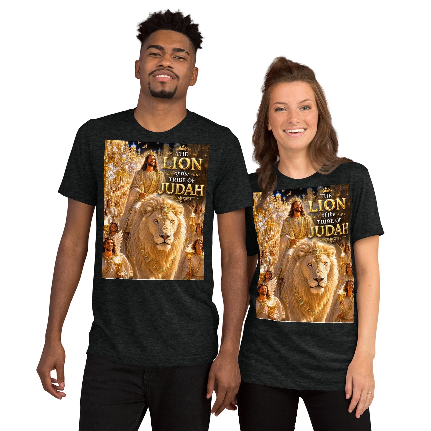 T-shirt unisex a maniche corte CORPORATION-86 in tessuto tri-blend nero carbone, vista frontale.