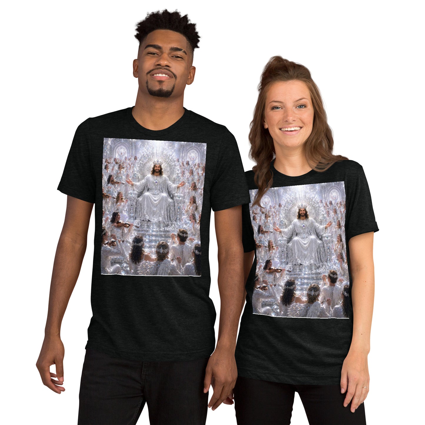 Maglietta unisex a maniche corte CORPORATION-86 in tessuto tri-blend nera con fronte semplice, tessuto morbido e confortevole.