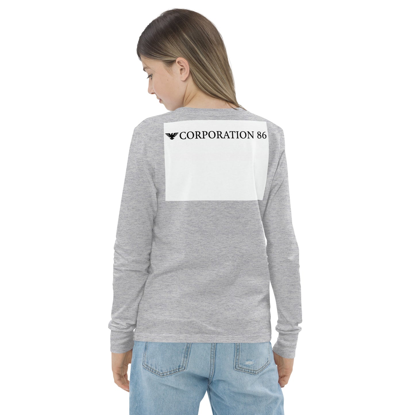 T-shirt a maniche lunghe per ragazzi CORPORATION-86 in tessuto athletic heather, vista posteriore, stile sportivo e casual