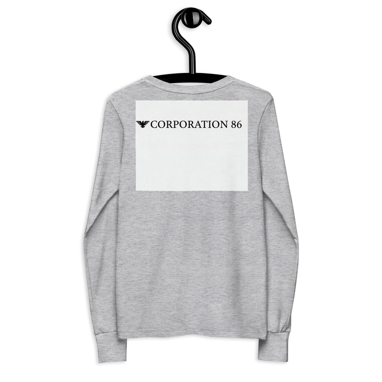 T-shirt a maniche lunghe per ragazzi CORPORATION-86 in tessuto athletic heather, vista posteriore.