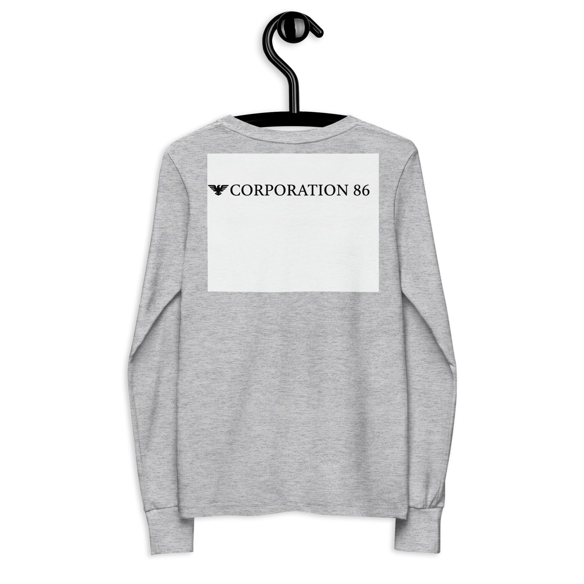 T-shirt a maniche lunghe per ragazzi CORPORATION-86 in tessuto athletic heather, vista posteriore.
