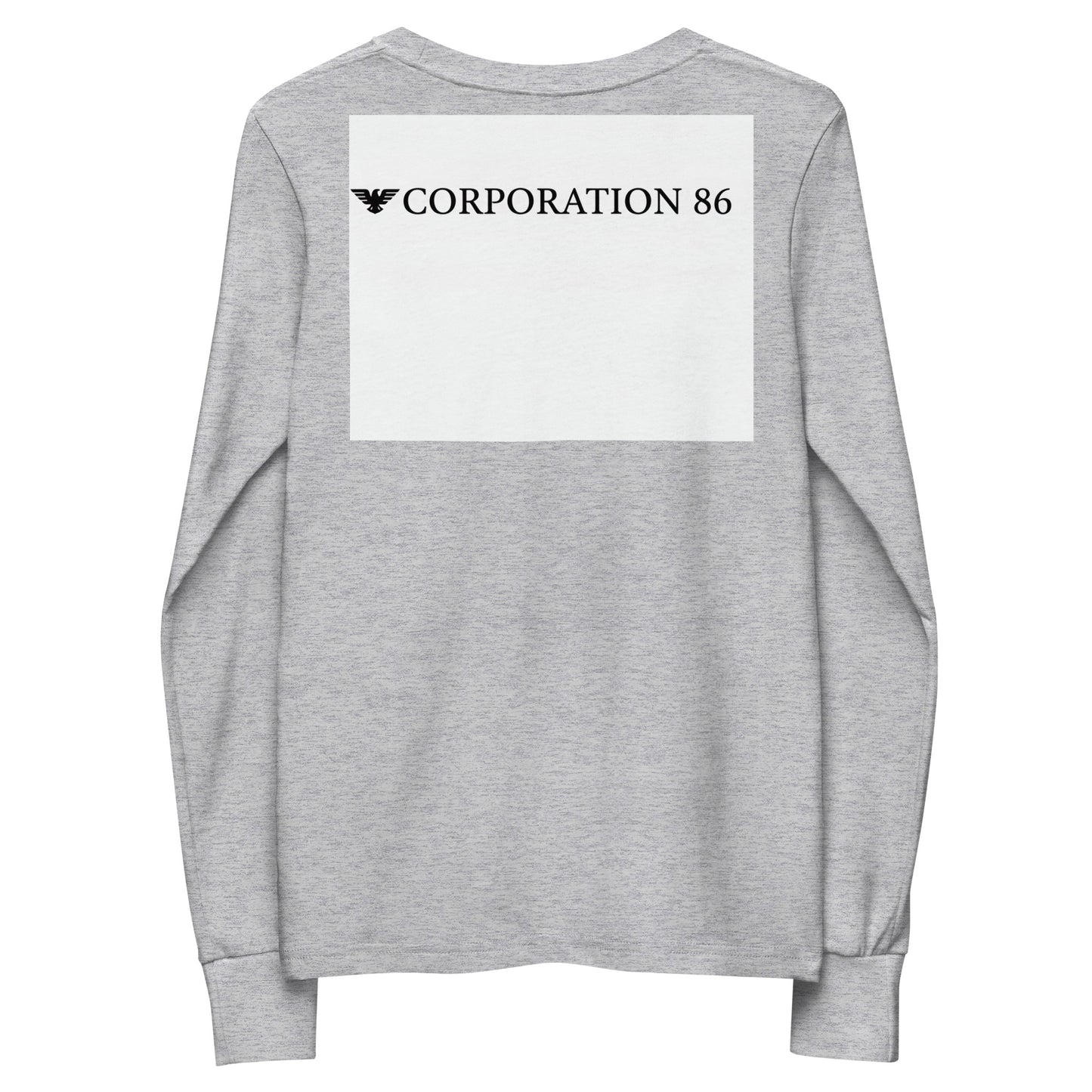 Maglietta a maniche lunghe per giovani CORPORATION-86 in tessuto athletic heather, vista da dietro.