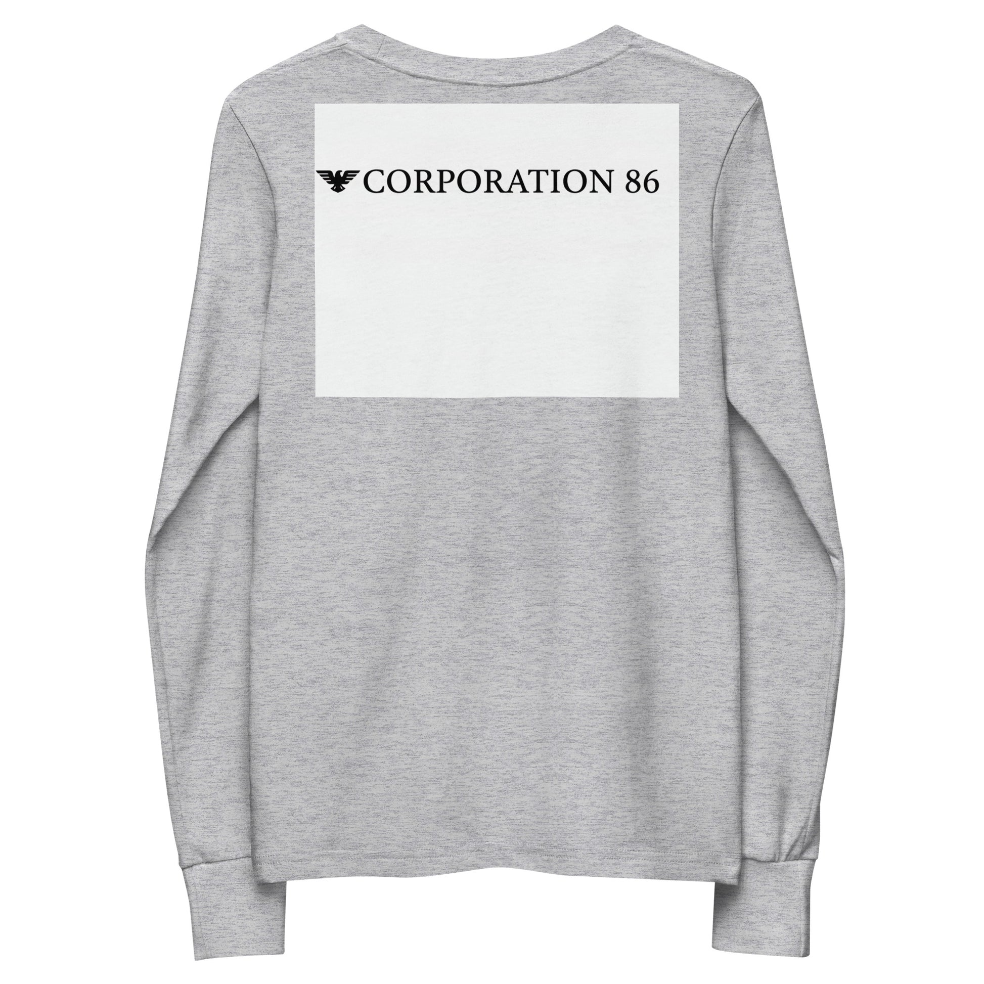 Maglietta a maniche lunghe per giovani CORPORATION-86 in tessuto athletic heather, vista da dietro.