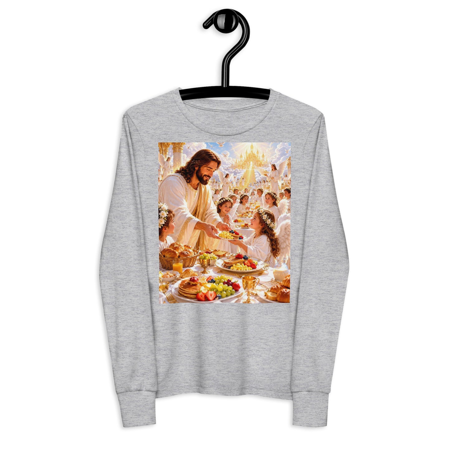 T-shirt a maniche lunghe per ragazzi CORPORATION-86 in tessuto athletic heather, vista frontale.