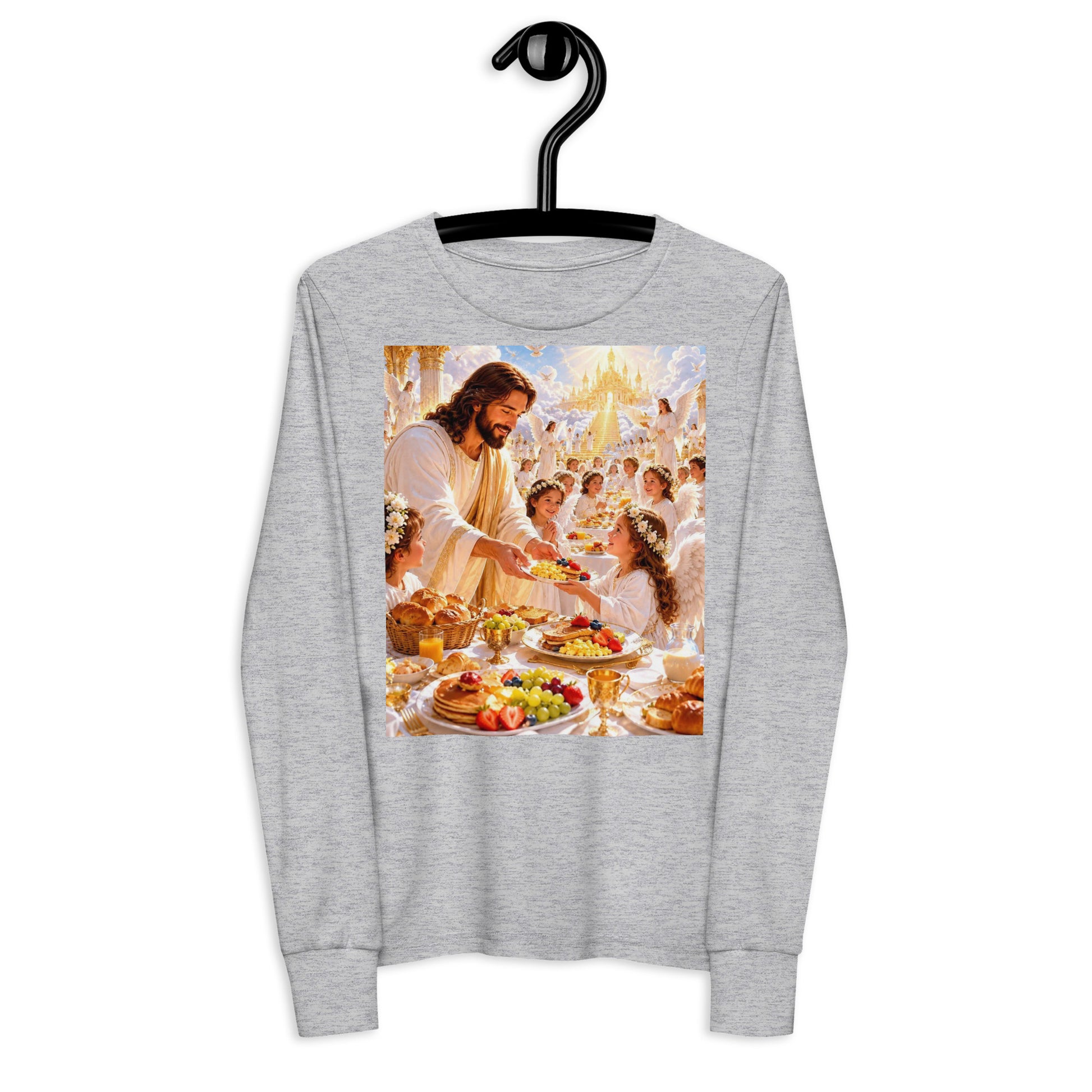 T-shirt a maniche lunghe per ragazzi CORPORATION-86 in tessuto athletic heather, vista frontale.